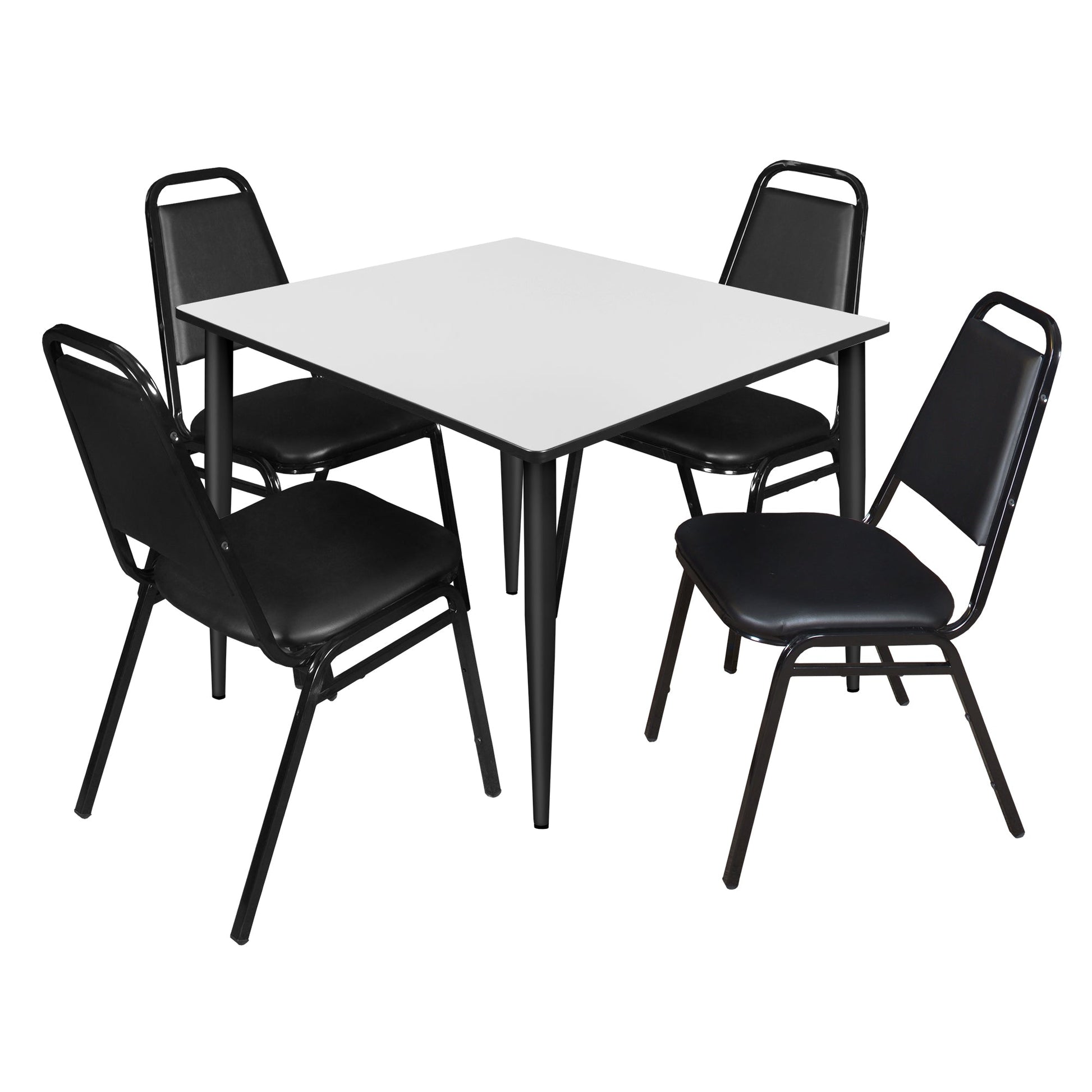 Regency Kahlo 48 in. Square Breakroom Table& 4 Restaurant Stack Chairs - Black - SchoolOutlet