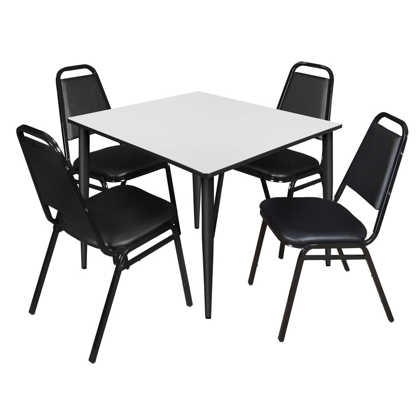 Regency Kahlo 48 in. Square Breakroom Table& 4 Restaurant Stack Chairs - Black - SchoolOutlet