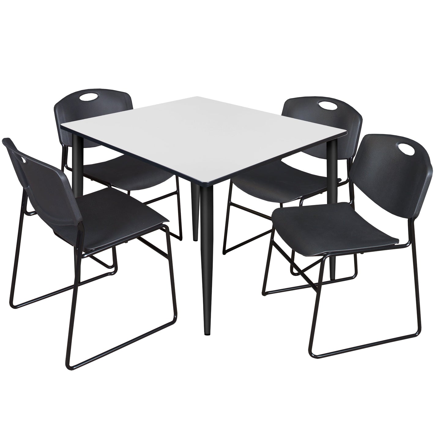 Regency Kahlo 48 in. Square Breakroom Table & 4 Zeng Stack Chairs - SchoolOutlet