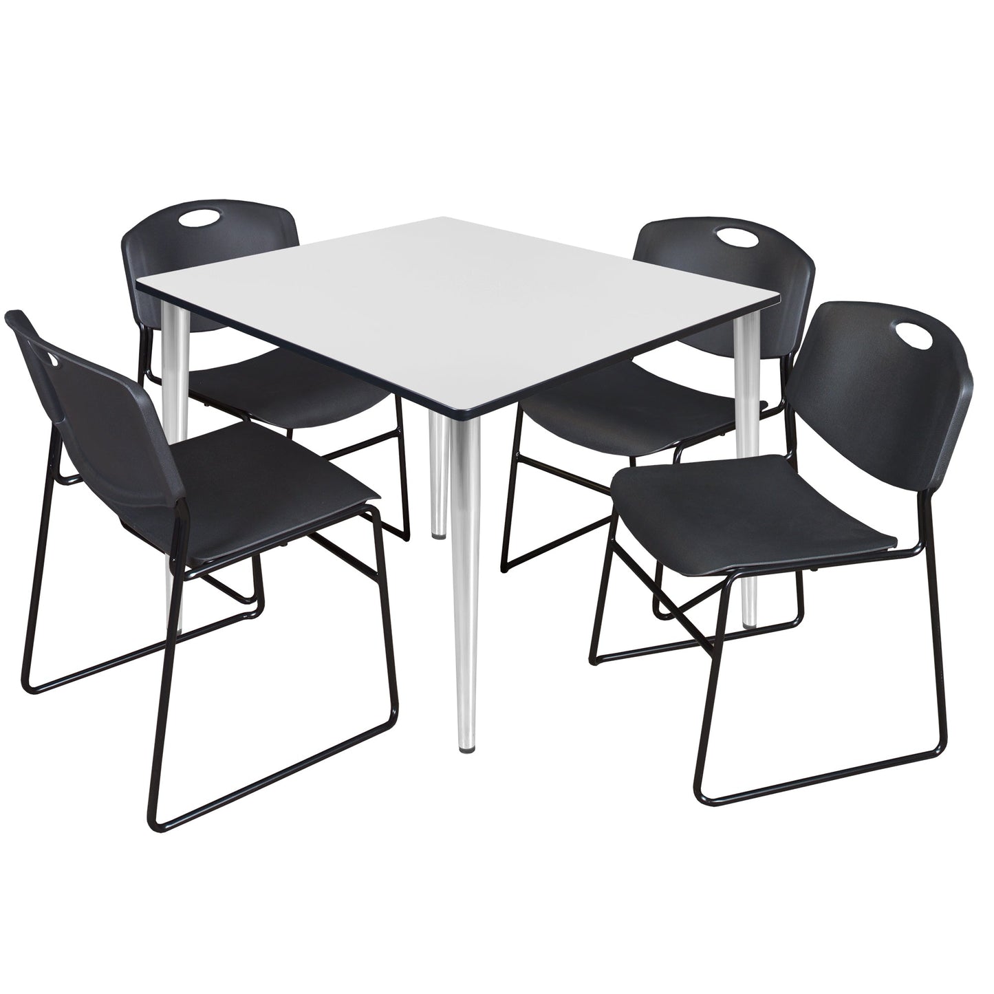 Regency Kahlo 48 in. Square Breakroom Table & 4 Zeng Stack Chairs - SchoolOutlet