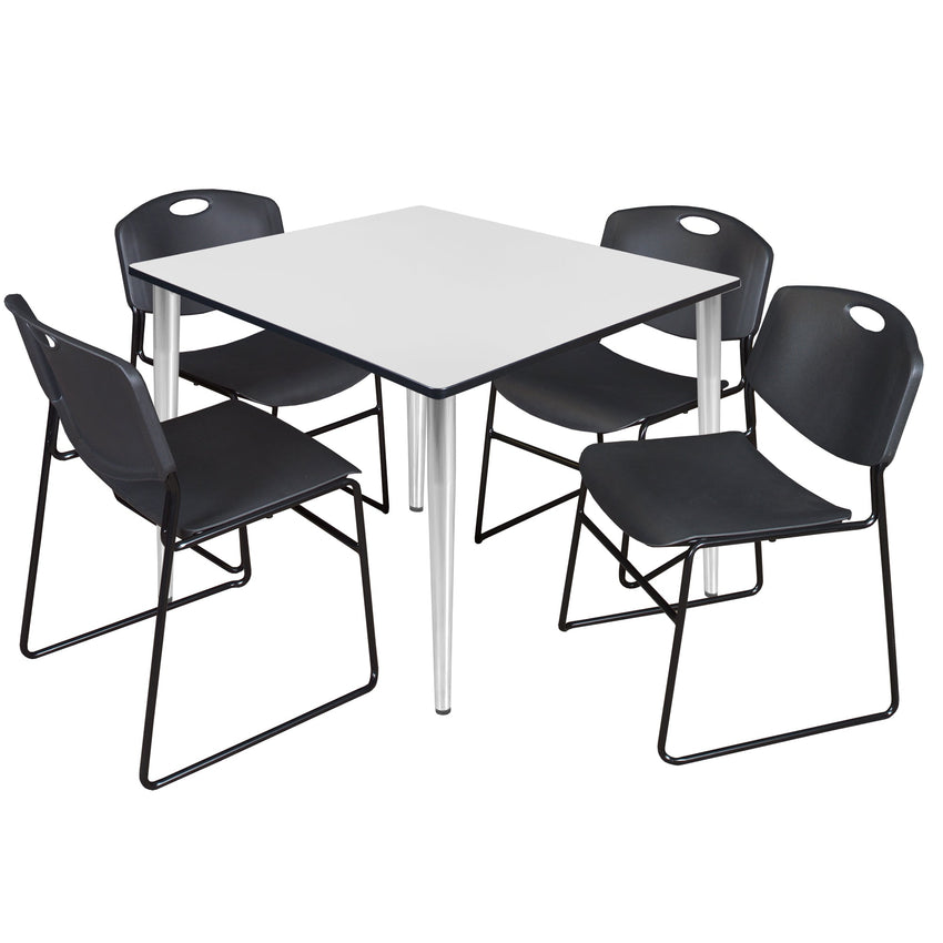 Regency Kahlo 48 in. Square Breakroom Table & 4 Zeng Stack Chairs - SchoolOutlet