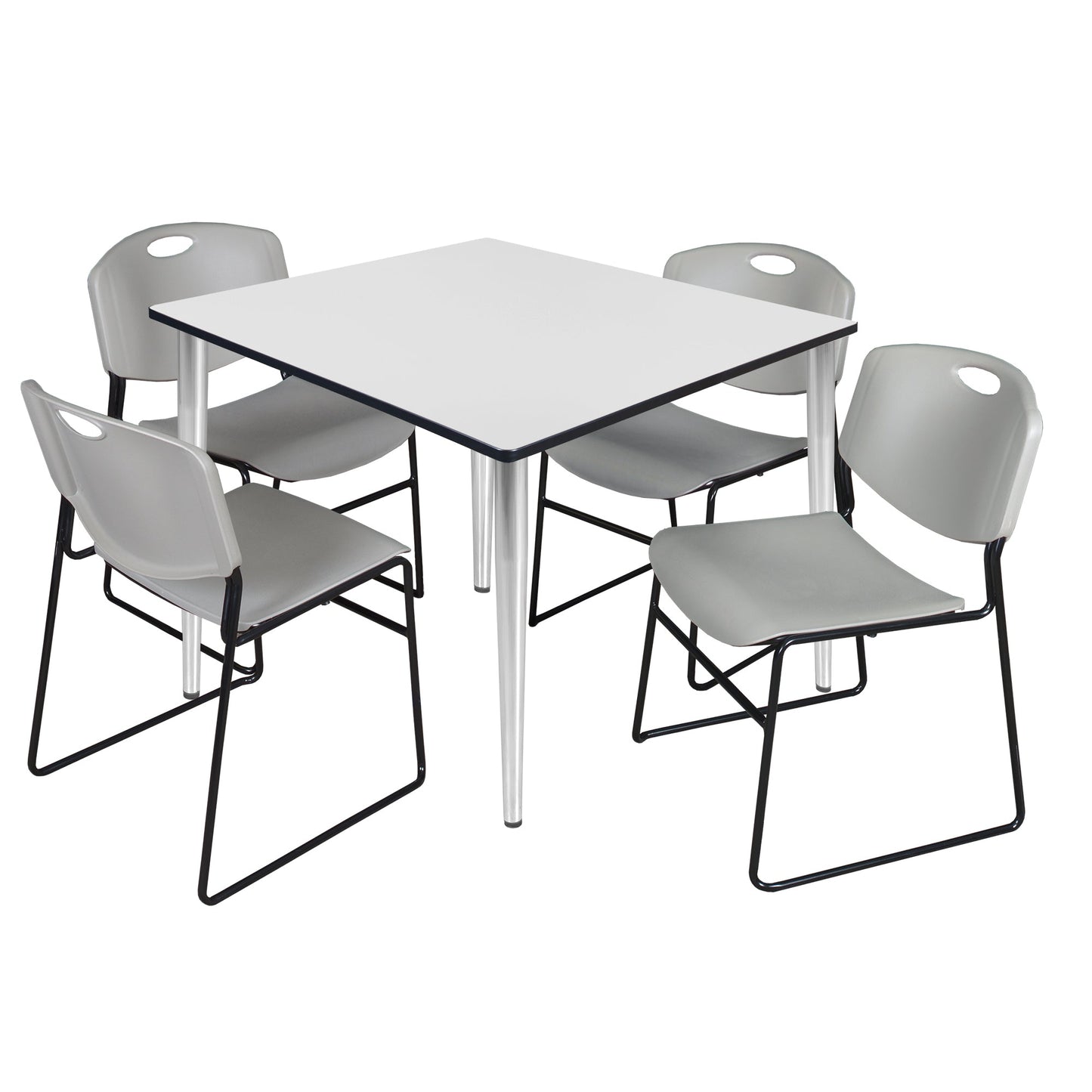 Regency Kahlo 48 in. Square Breakroom Table & 4 Zeng Stack Chairs - SchoolOutlet