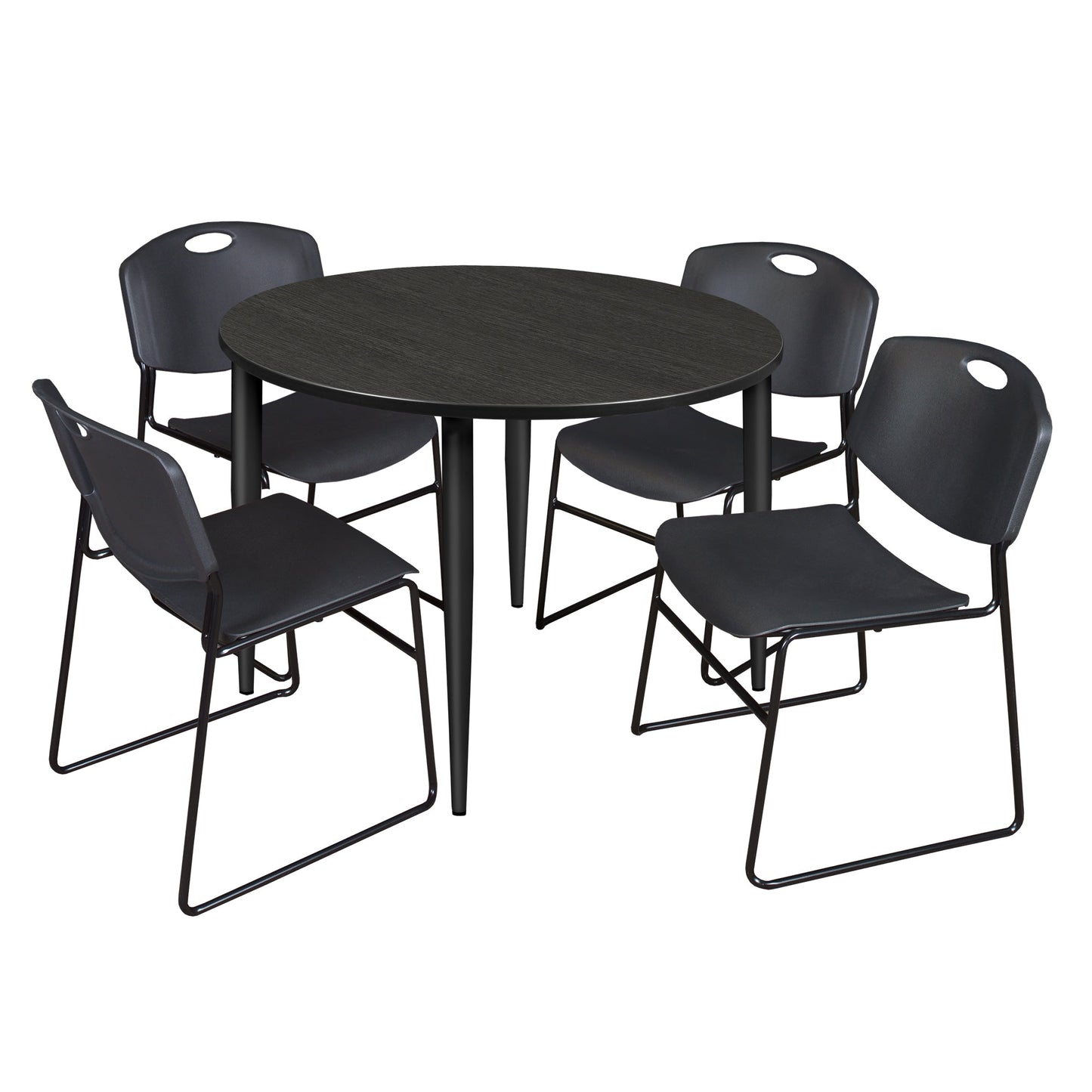 Regency Kahlo 48 in. Round Breakroom Table & 4 Zeng Stack Chairs - SchoolOutlet