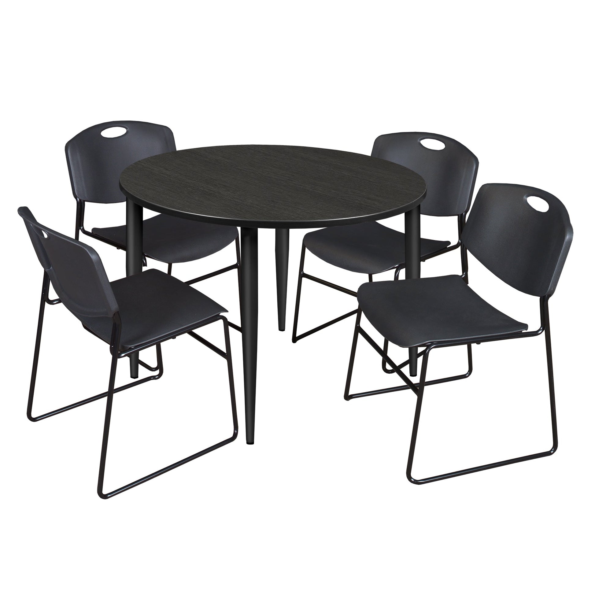 Regency Kahlo 48 in. Round Breakroom Table & 4 Zeng Stack Chairs - SchoolOutlet