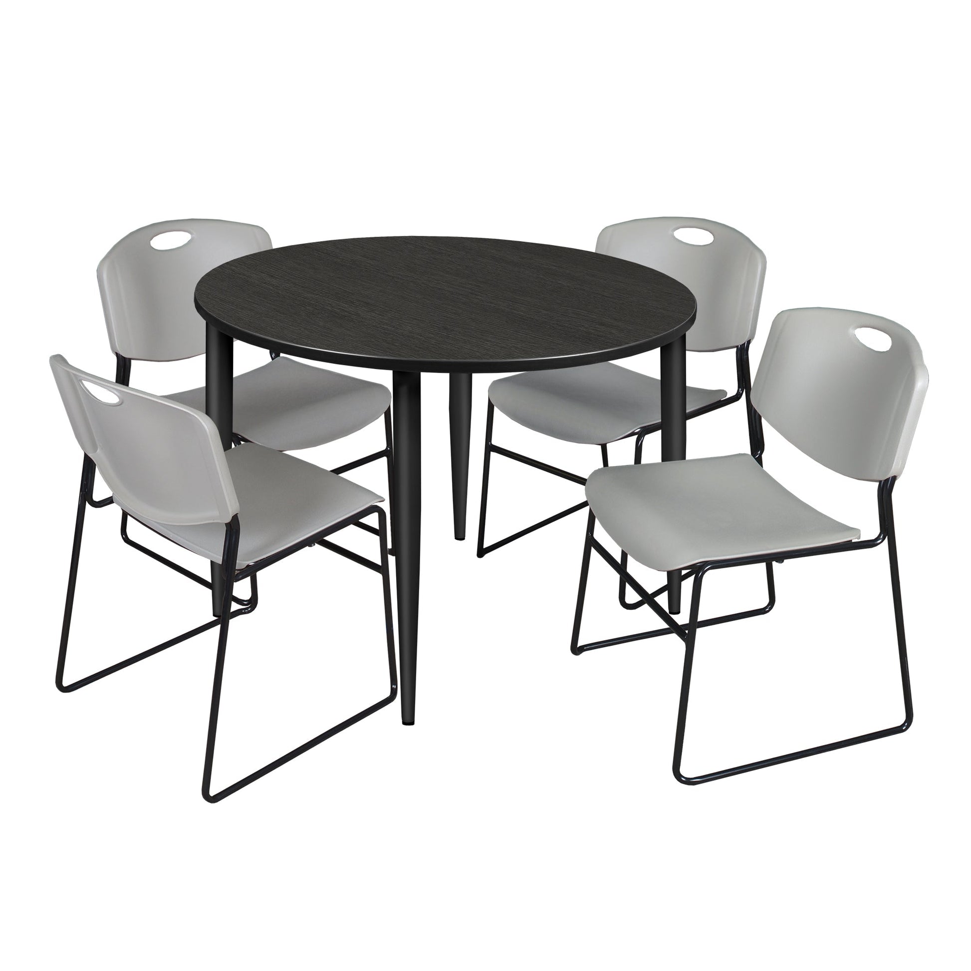 Regency Kahlo 48 in. Round Breakroom Table & 4 Zeng Stack Chairs - SchoolOutlet