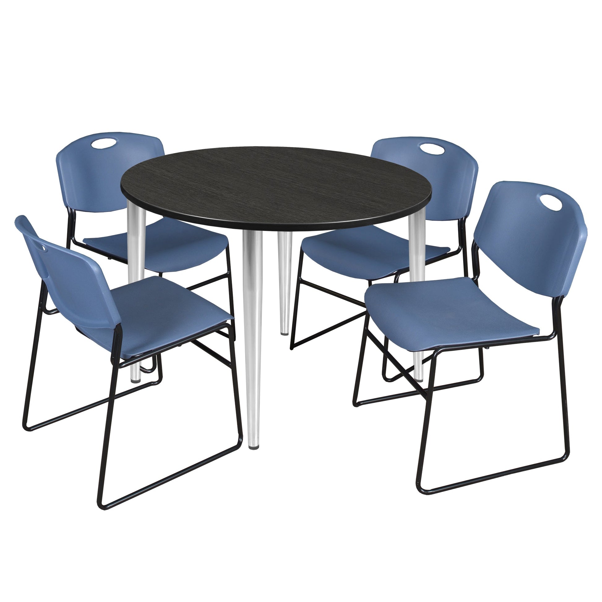 Regency Kahlo 48 in. Round Breakroom Table & 4 Zeng Stack Chairs - SchoolOutlet