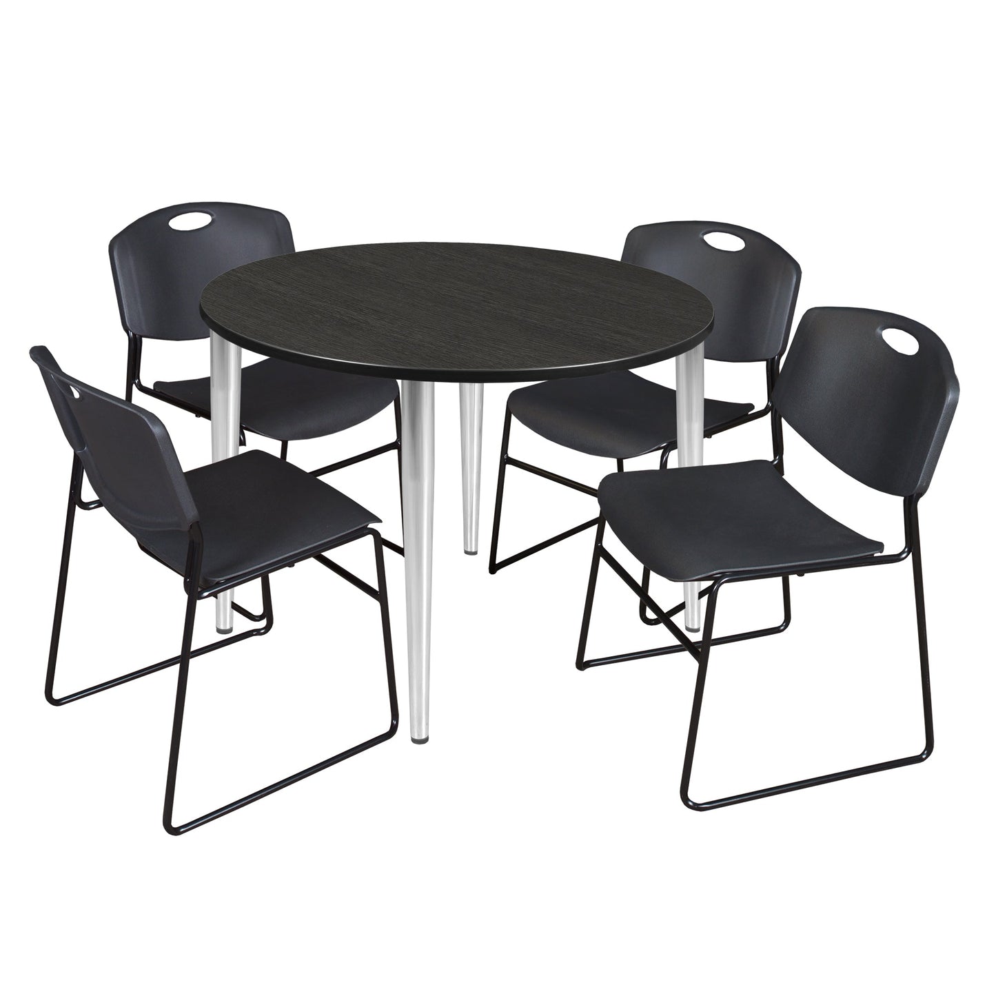 Regency Kahlo 48 in. Round Breakroom Table & 4 Zeng Stack Chairs - SchoolOutlet