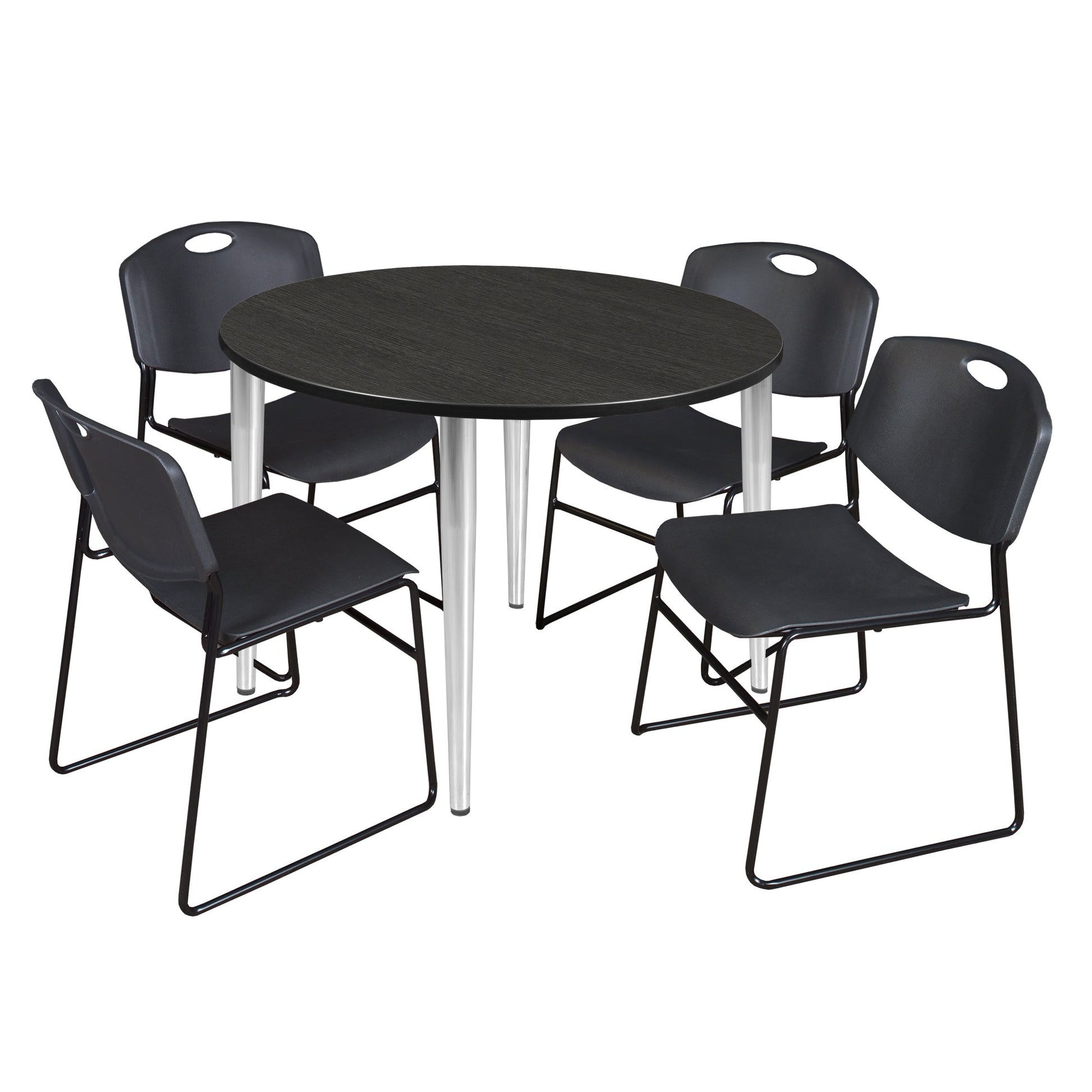 Regency Kahlo 48 in. Round Breakroom Table & 4 Zeng Stack Chairs - SchoolOutlet