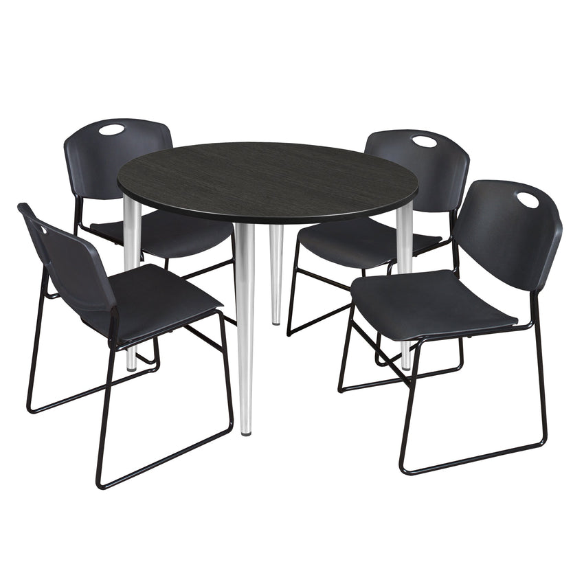 Regency Kahlo 48 in. Round Breakroom Table & 4 Zeng Stack Chairs - SchoolOutlet