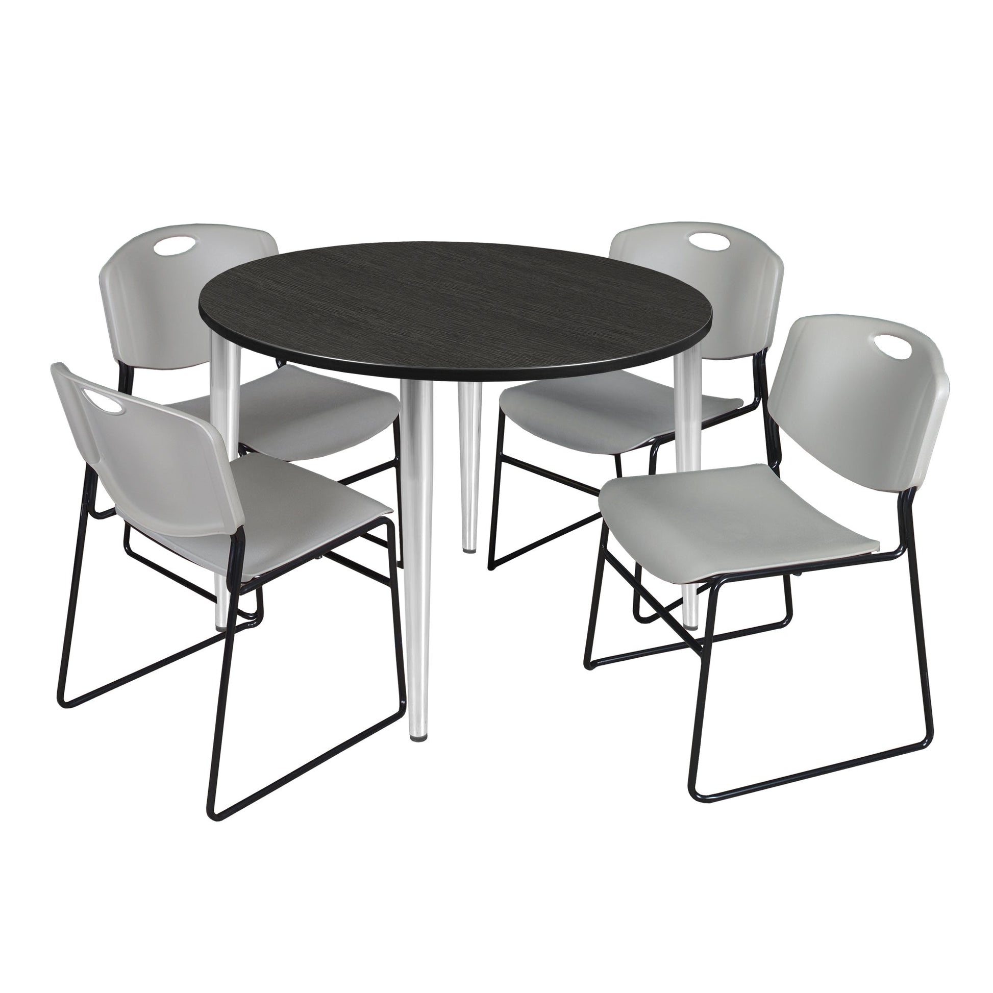 Regency Kahlo 48 in. Round Breakroom Table & 4 Zeng Stack Chairs - SchoolOutlet
