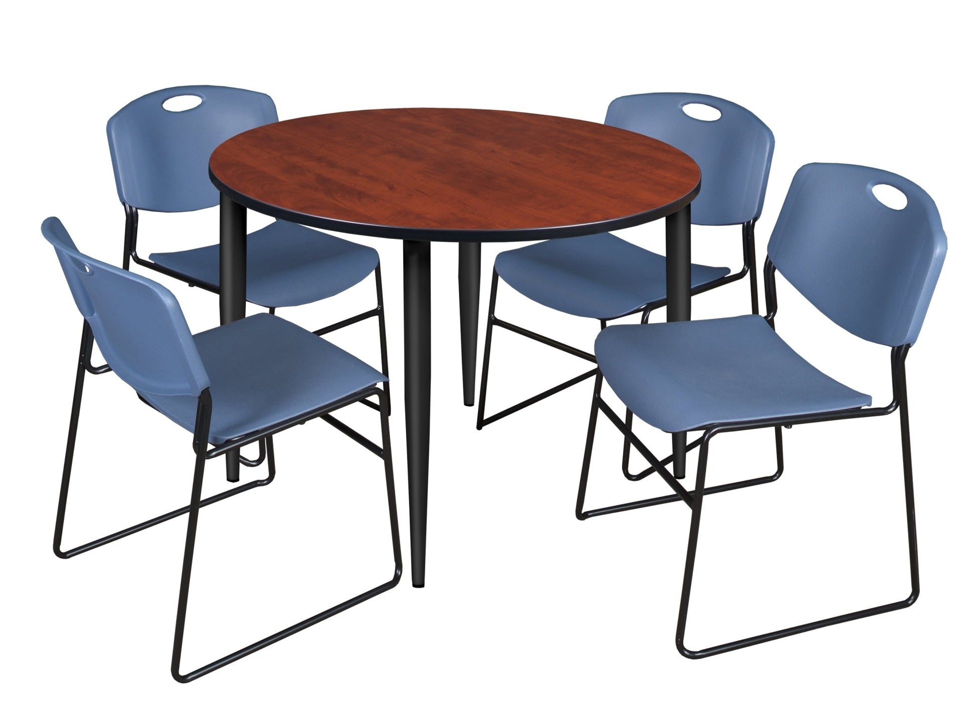 Regency Kahlo 48 in. Round Breakroom Table & 4 Zeng Stack Chairs - SchoolOutlet