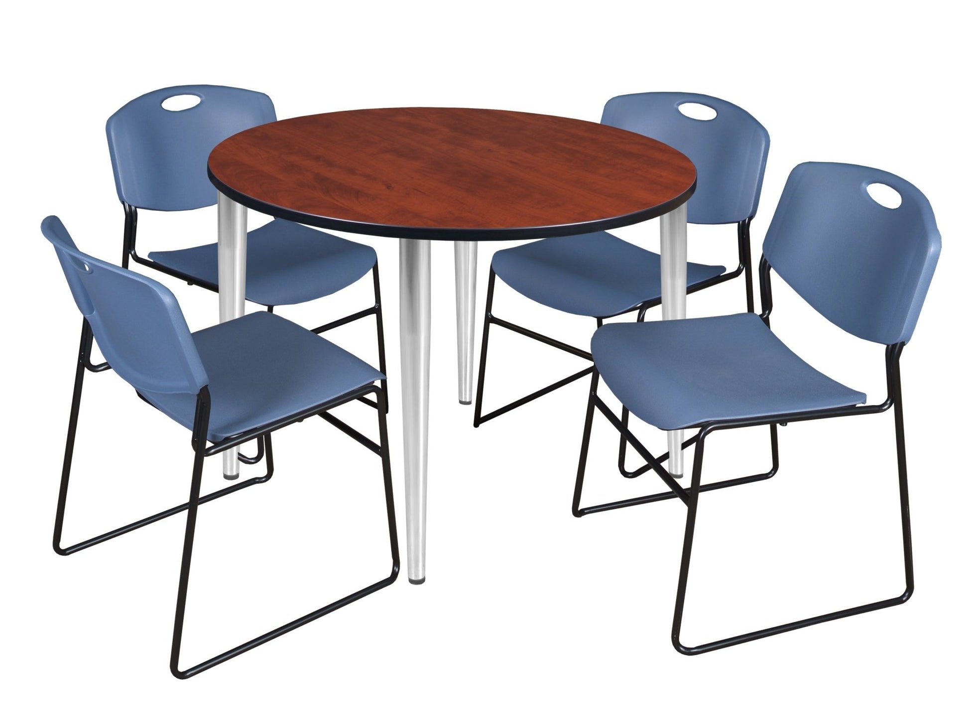 Regency Kahlo 48 in. Round Breakroom Table & 4 Zeng Stack Chairs - SchoolOutlet