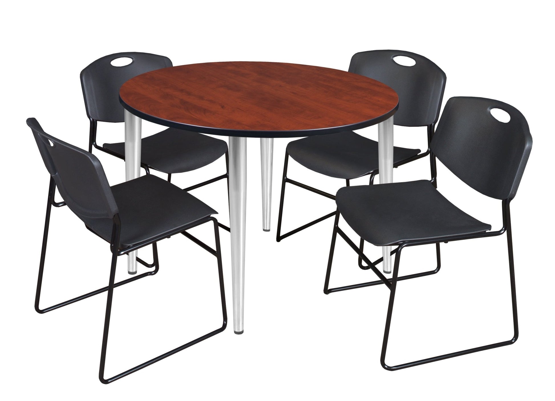 Regency Kahlo 48 in. Round Breakroom Table & 4 Zeng Stack Chairs - SchoolOutlet