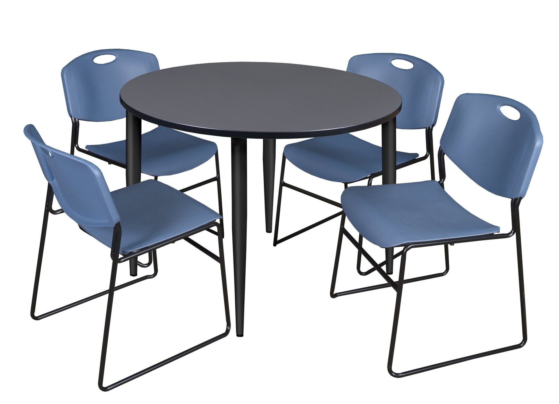 Regency Kahlo 48 in. Round Breakroom Table & 4 Zeng Stack Chairs - SchoolOutlet