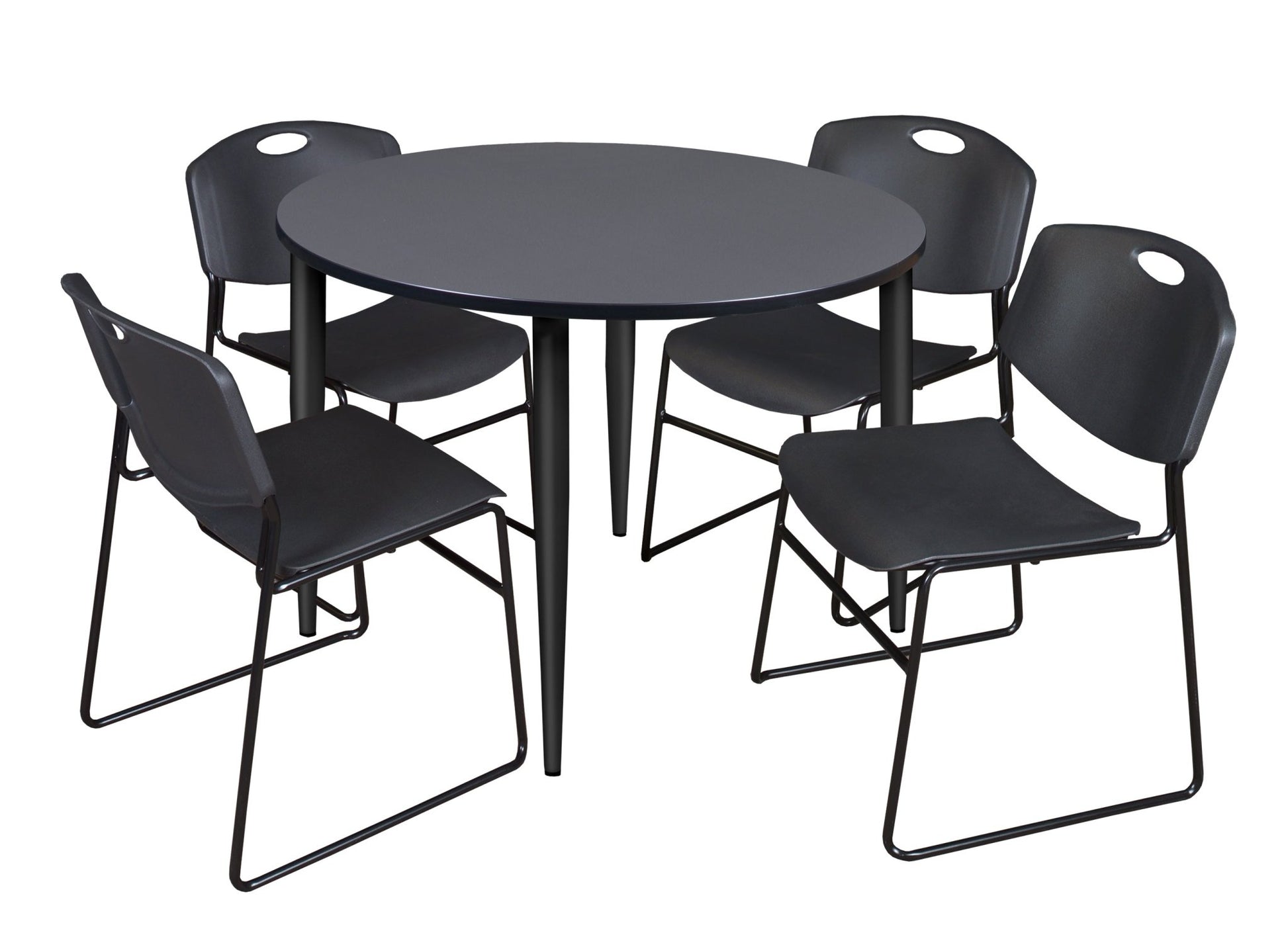 Regency Kahlo 48 in. Round Breakroom Table & 4 Zeng Stack Chairs - SchoolOutlet