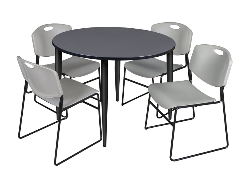 Regency Kahlo 48 in. Round Breakroom Table & 4 Zeng Stack Chairs - SchoolOutlet