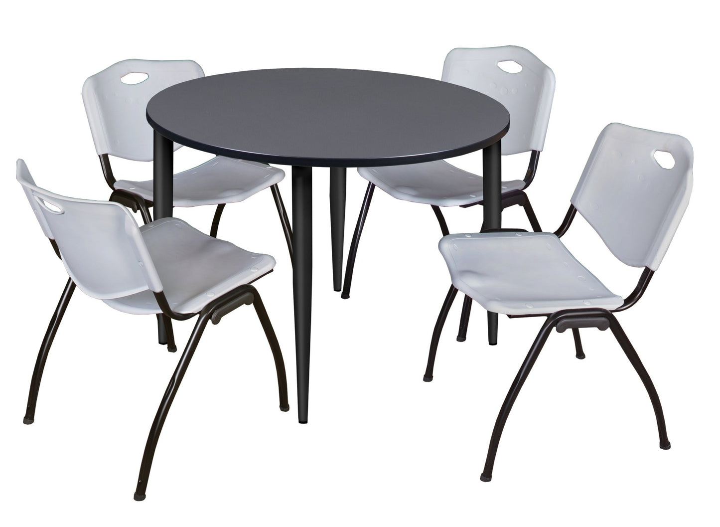 Regency Kahlo 48 in. Round Breakroom Table & 4 M Stack Chairs - SchoolOutlet