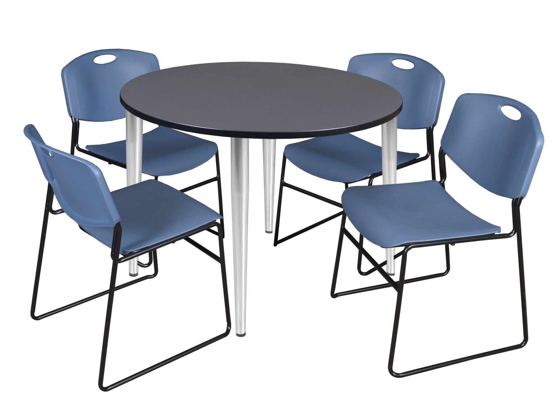 Regency Kahlo 48 in. Round Breakroom Table & 4 Zeng Stack Chairs - SchoolOutlet