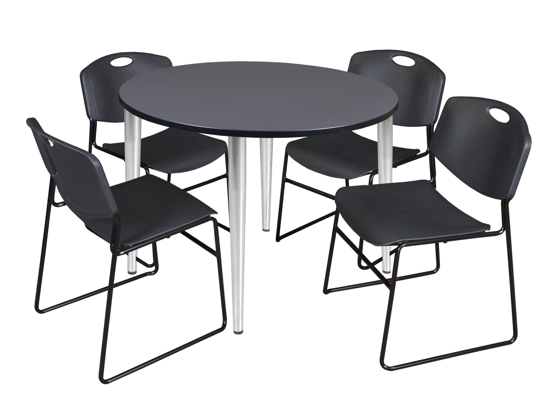 Regency Kahlo 48 in. Round Breakroom Table & 4 Zeng Stack Chairs - SchoolOutlet