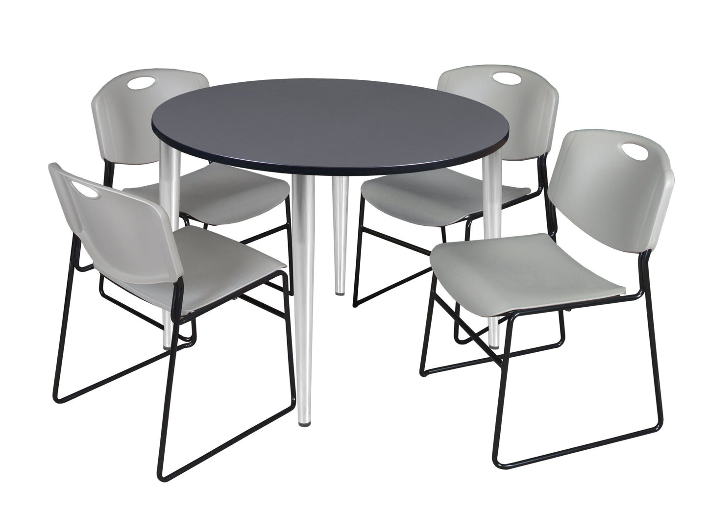 Regency Kahlo 48 in. Round Breakroom Table & 4 Zeng Stack Chairs - SchoolOutlet