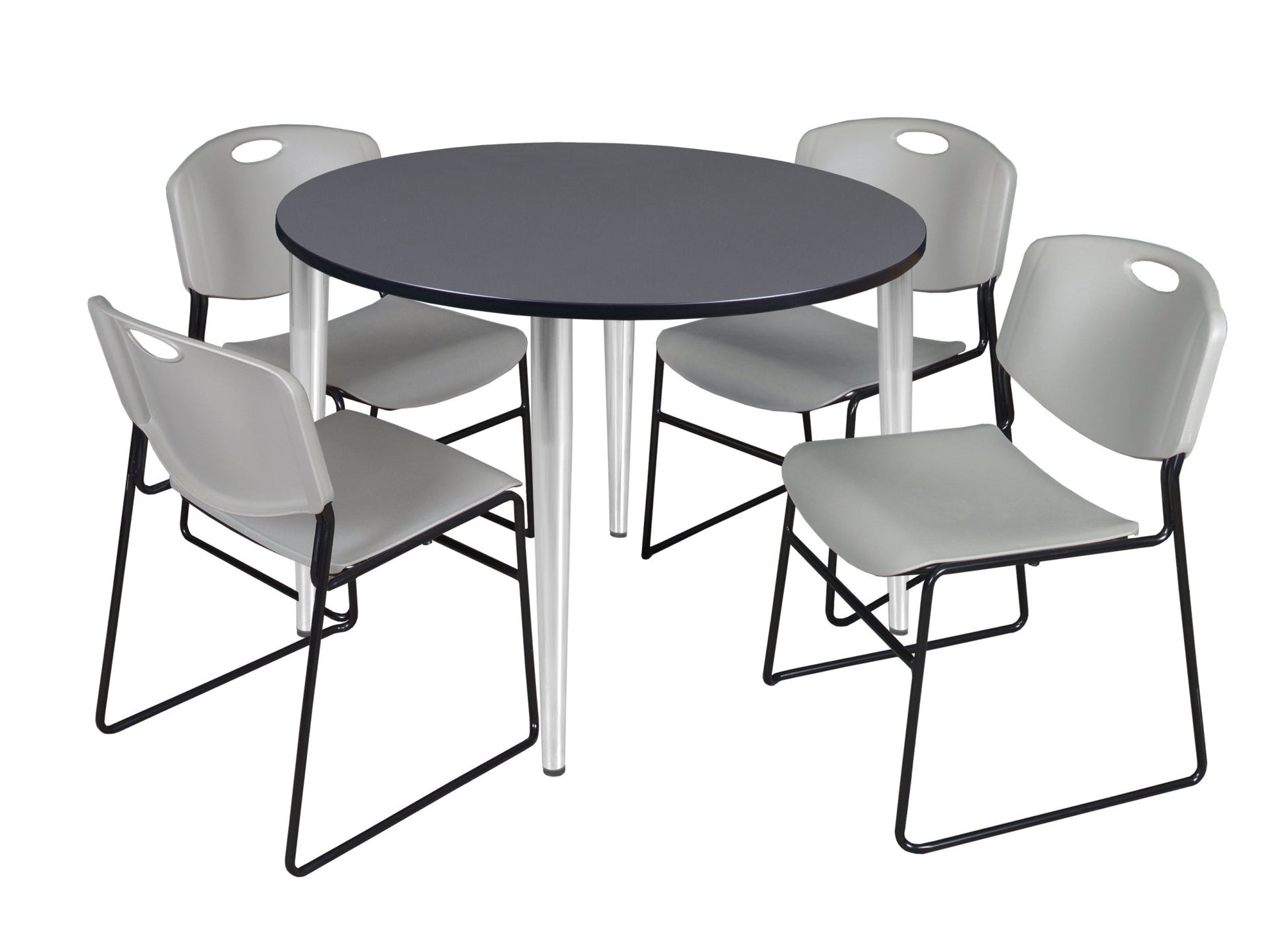 Regency Kahlo 48 in. Round Breakroom Table & 4 Zeng Stack Chairs - SchoolOutlet