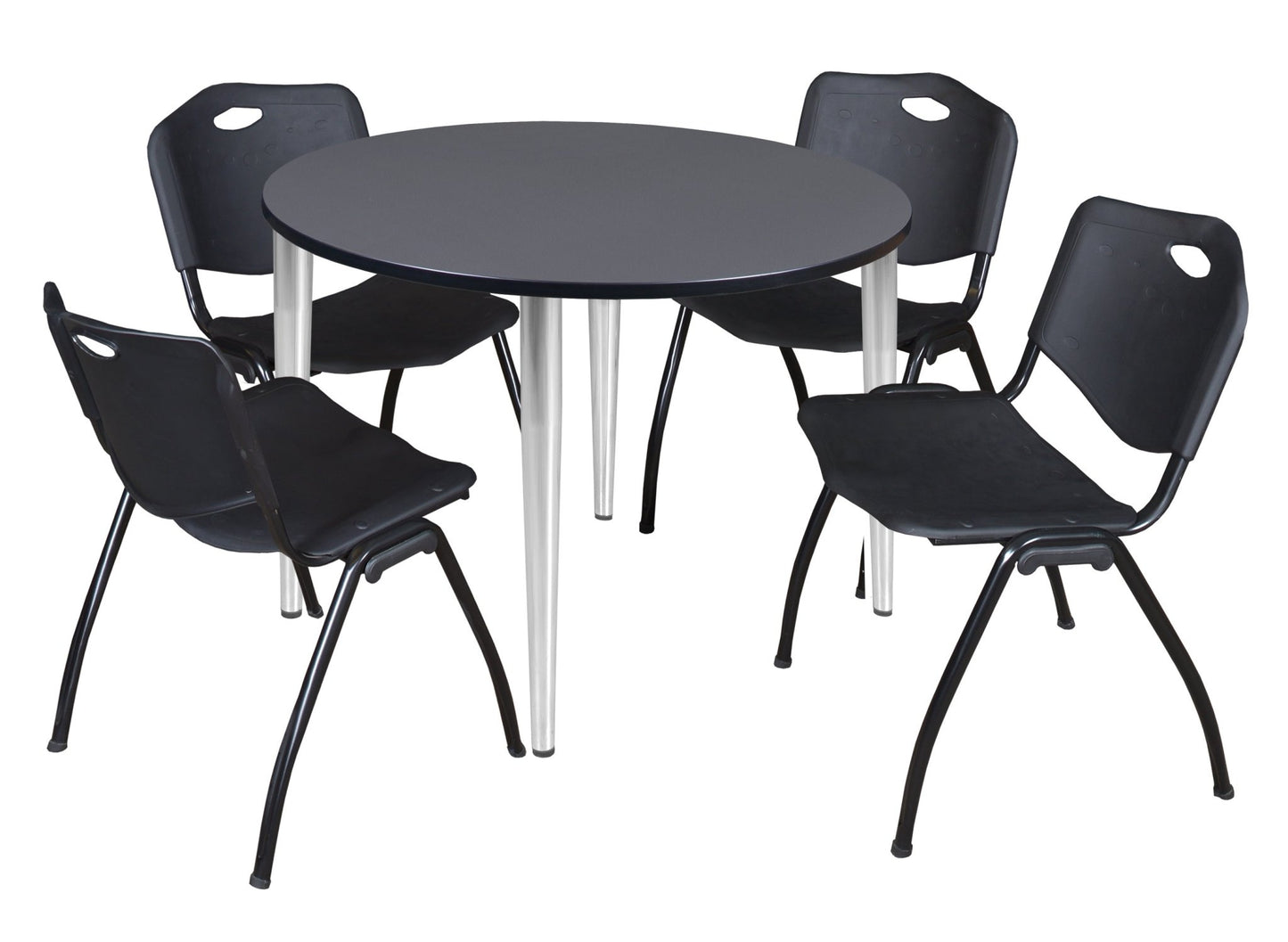 Regency Kahlo 48 in. Round Breakroom Table & 4 M Stack Chairs - SchoolOutlet