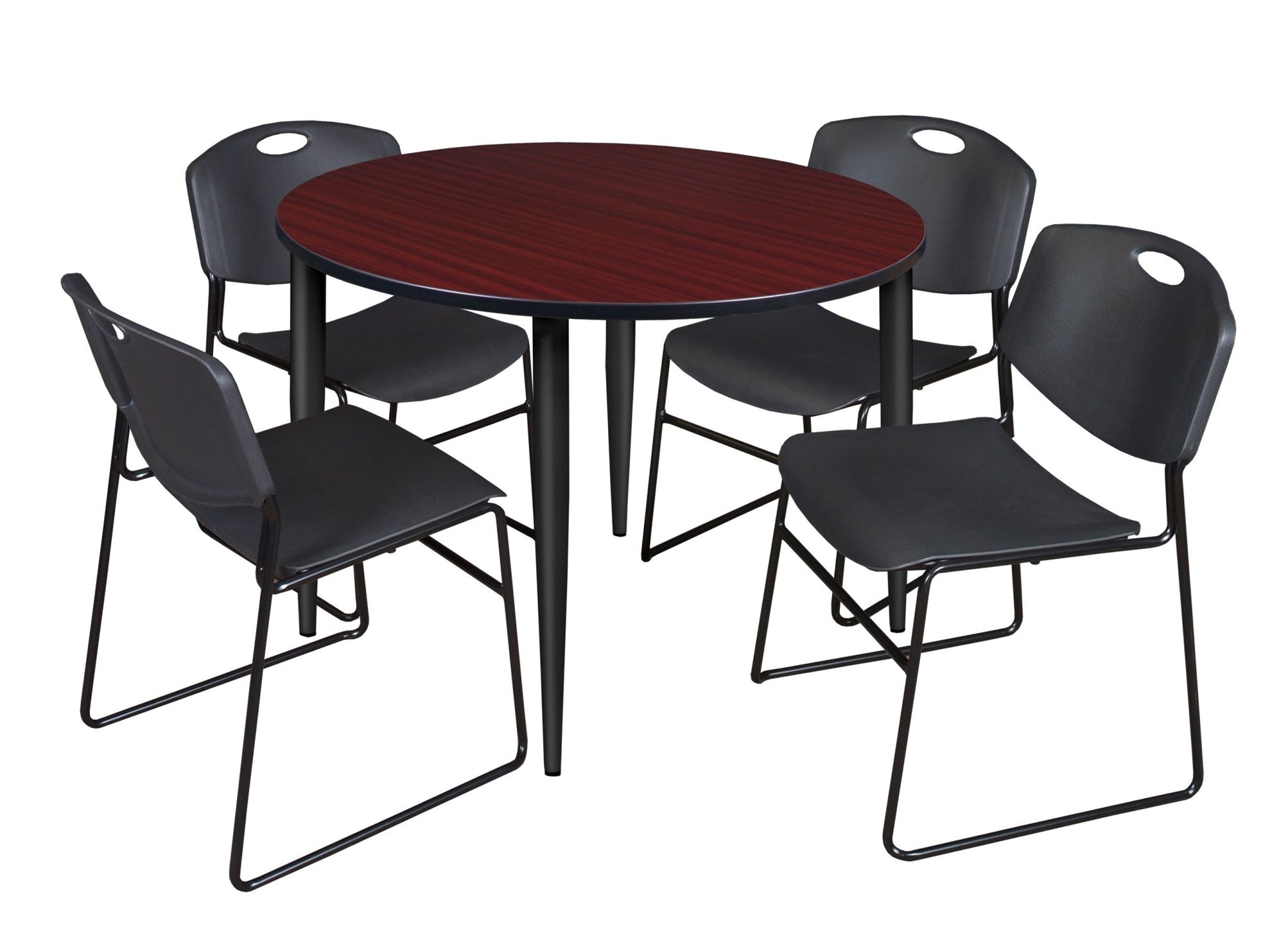 Regency Kahlo 48 in. Round Breakroom Table & 4 Zeng Stack Chairs - SchoolOutlet