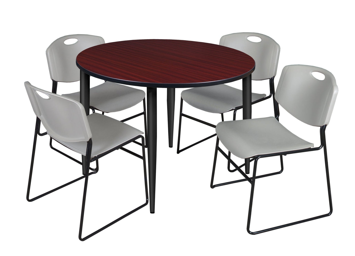 Regency Kahlo 48 in. Round Breakroom Table & 4 Zeng Stack Chairs - SchoolOutlet