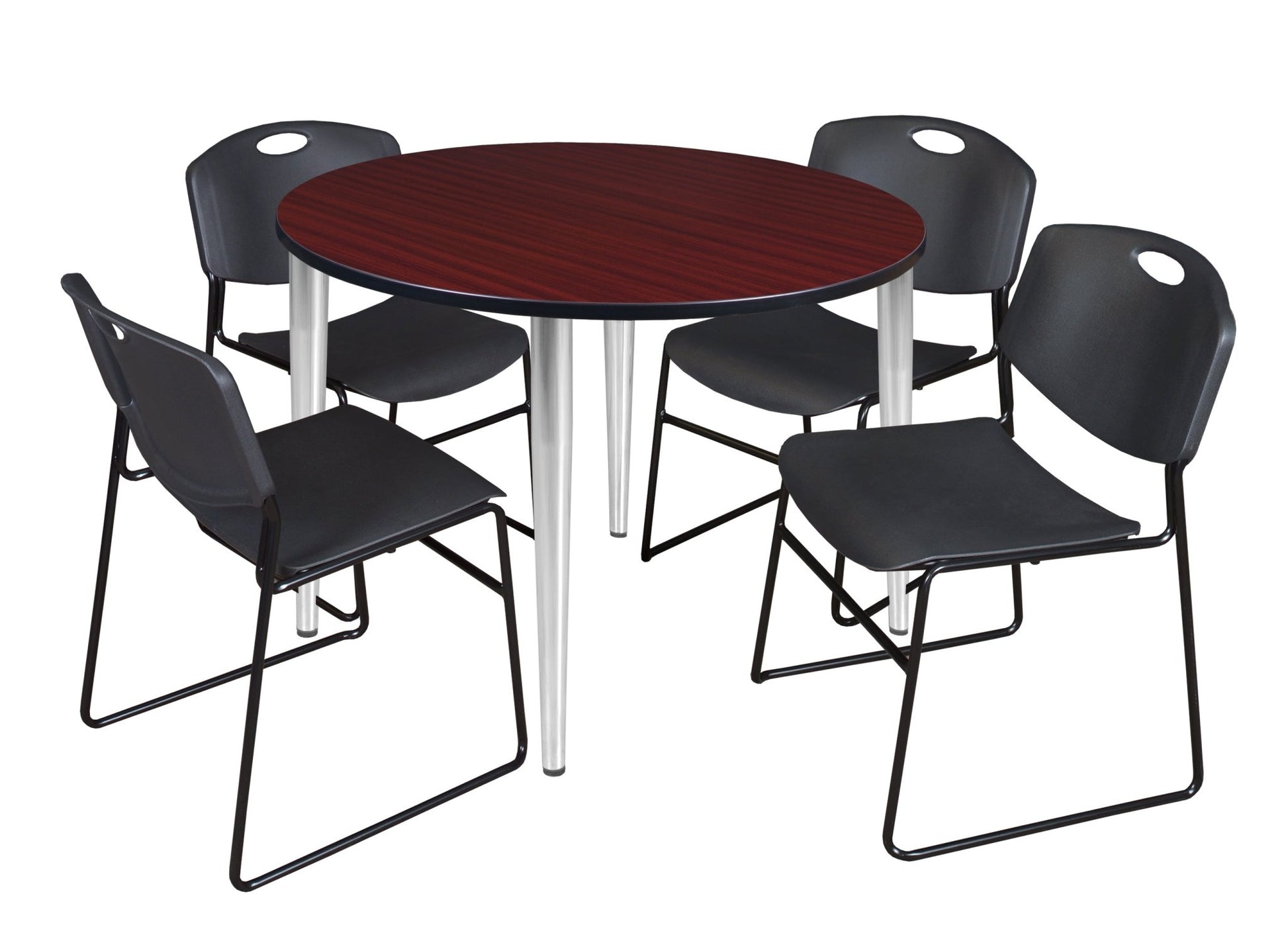 Regency Kahlo 48 in. Round Breakroom Table & 4 Zeng Stack Chairs - SchoolOutlet