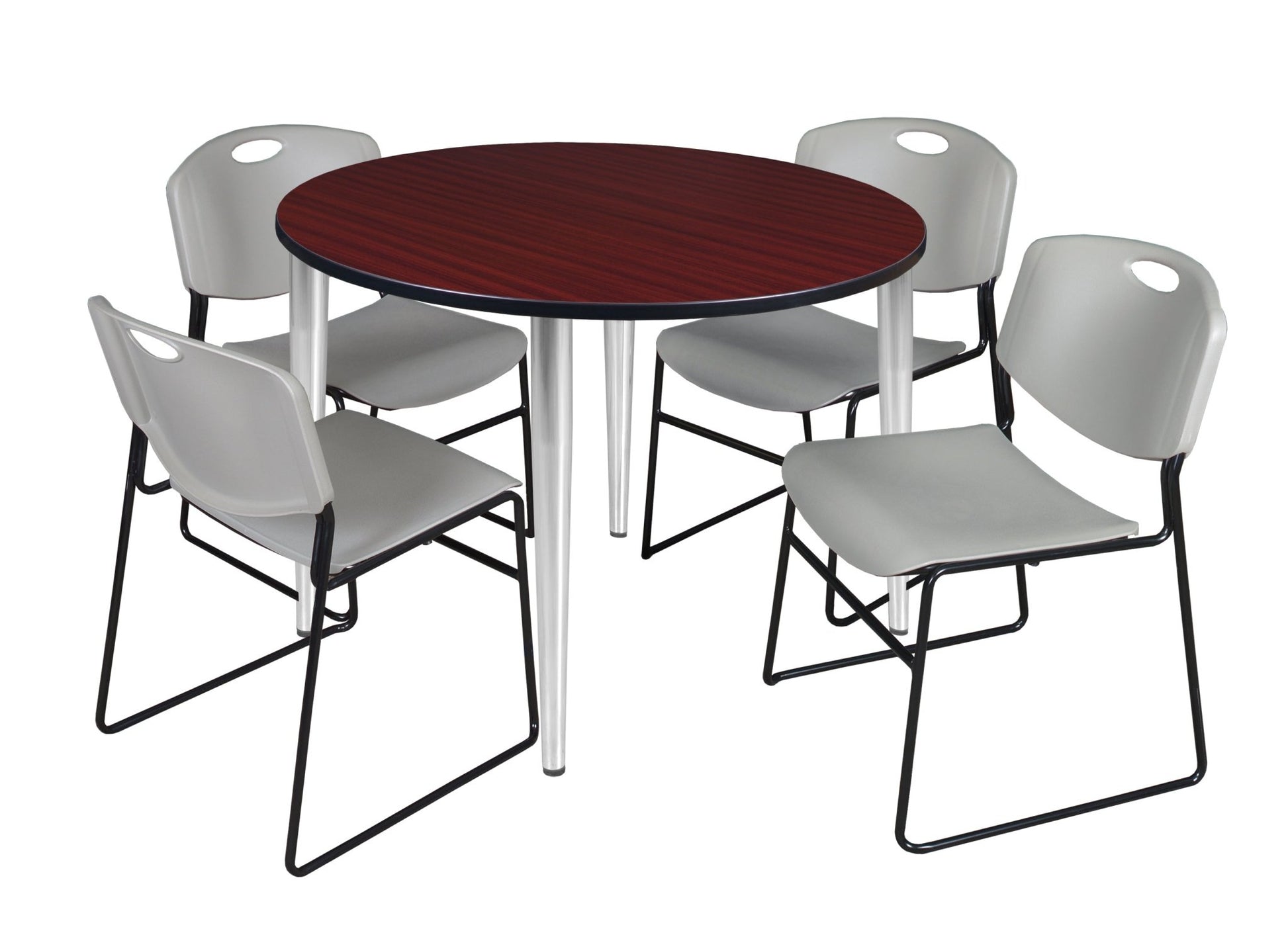 Regency Kahlo 48 in. Round Breakroom Table & 4 Zeng Stack Chairs - SchoolOutlet