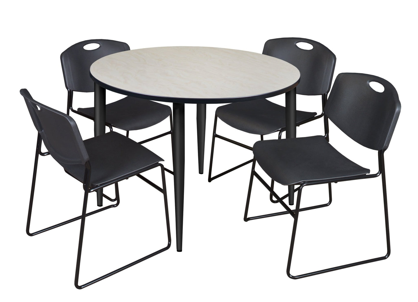 Regency Kahlo 48 in. Round Breakroom Table & 4 Zeng Stack Chairs - SchoolOutlet
