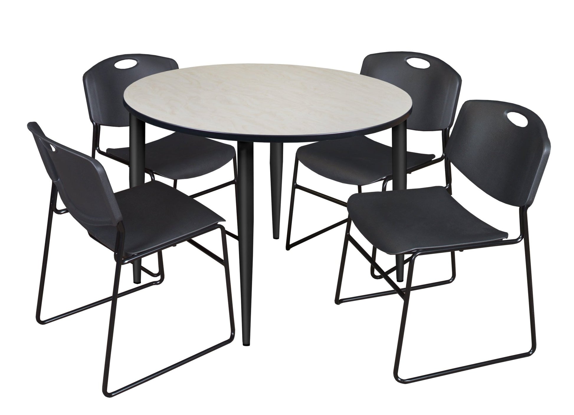 Regency Kahlo 48 in. Round Breakroom Table & 4 Zeng Stack Chairs - SchoolOutlet