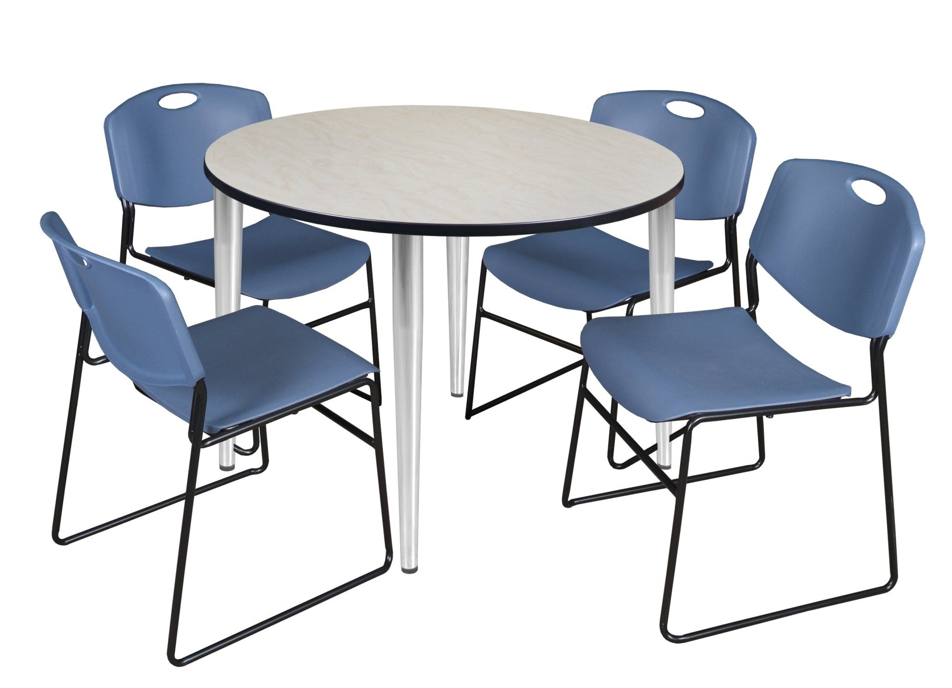 Regency Kahlo 48 in. Round Breakroom Table & 4 Zeng Stack Chairs - SchoolOutlet
