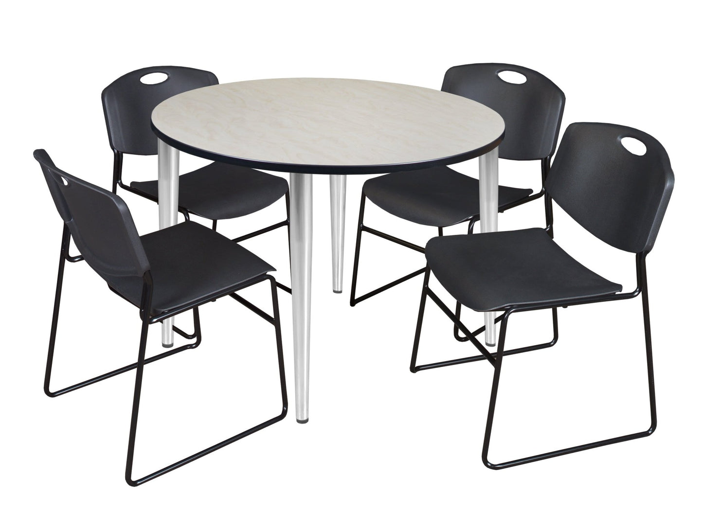 Regency Kahlo 48 in. Round Breakroom Table & 4 Zeng Stack Chairs - SchoolOutlet