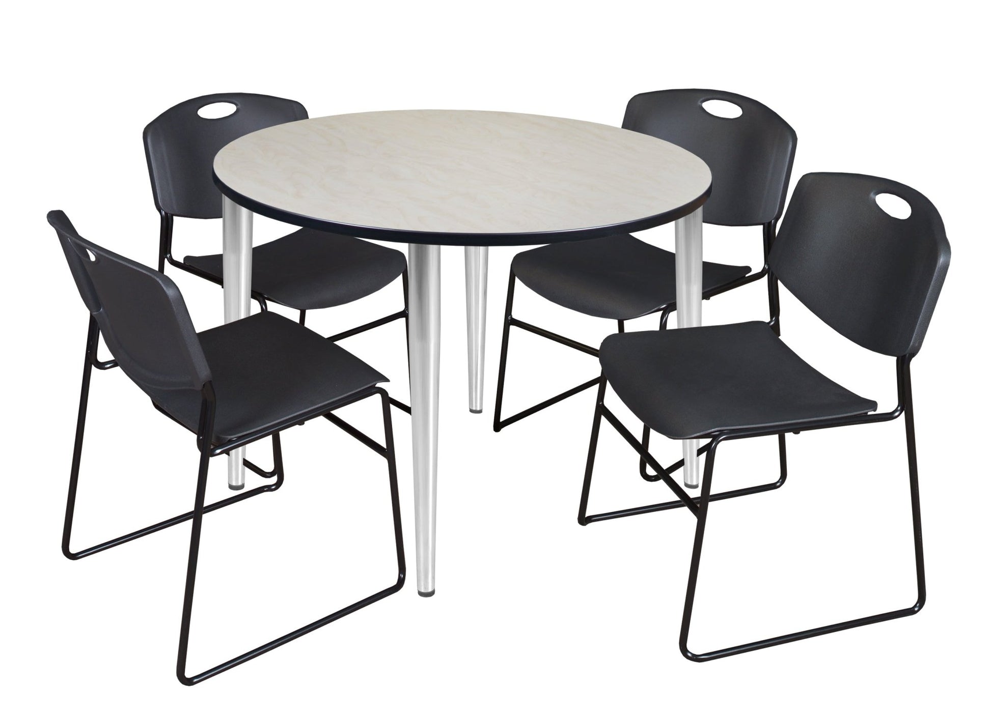 Regency Kahlo 48 in. Round Breakroom Table & 4 Zeng Stack Chairs - SchoolOutlet
