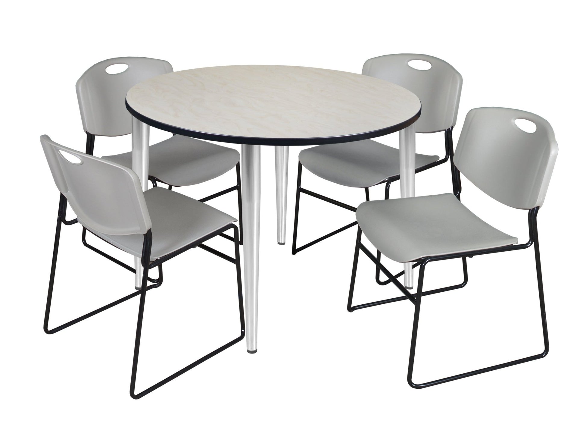 Regency Kahlo 48 in. Round Breakroom Table & 4 Zeng Stack Chairs - SchoolOutlet