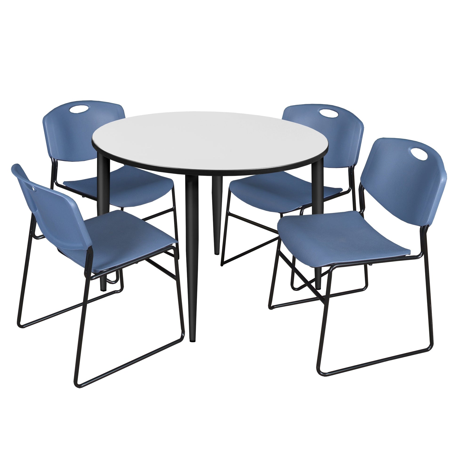 Regency Kahlo 48 in. Round Breakroom Table & 4 Zeng Stack Chairs - SchoolOutlet