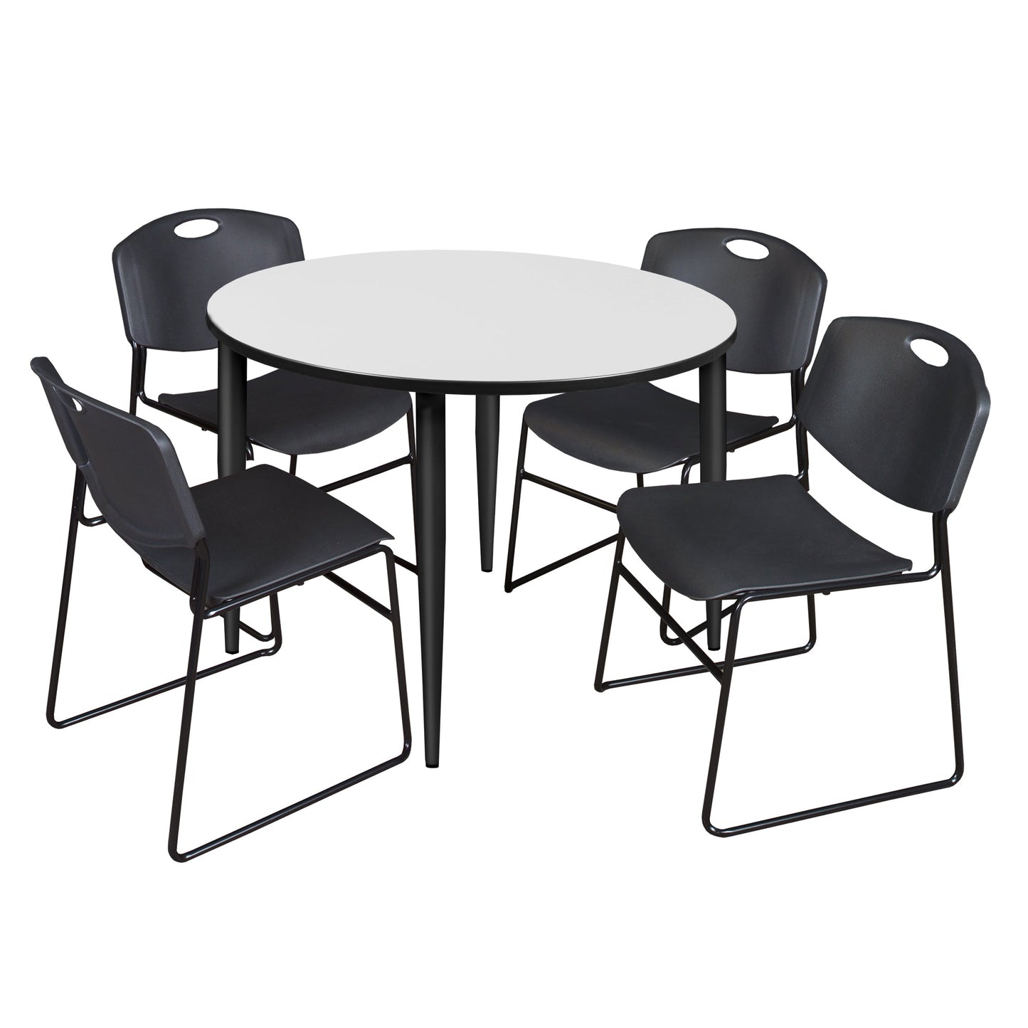 Regency Kahlo 48 in. Round Breakroom Table & 4 Zeng Stack Chairs - SchoolOutlet