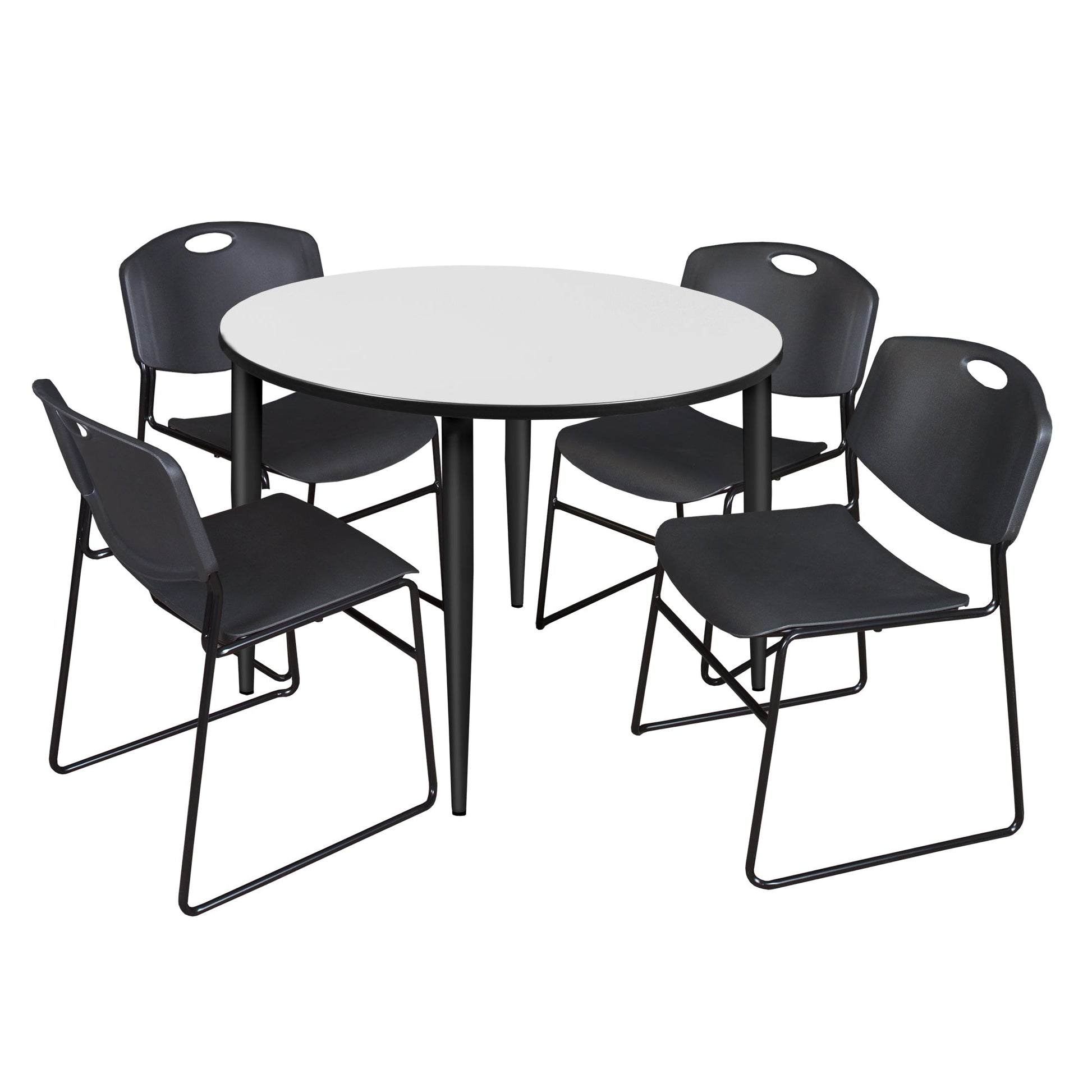 Regency Kahlo 48 in. Round Breakroom Table & 4 Zeng Stack Chairs - SchoolOutlet