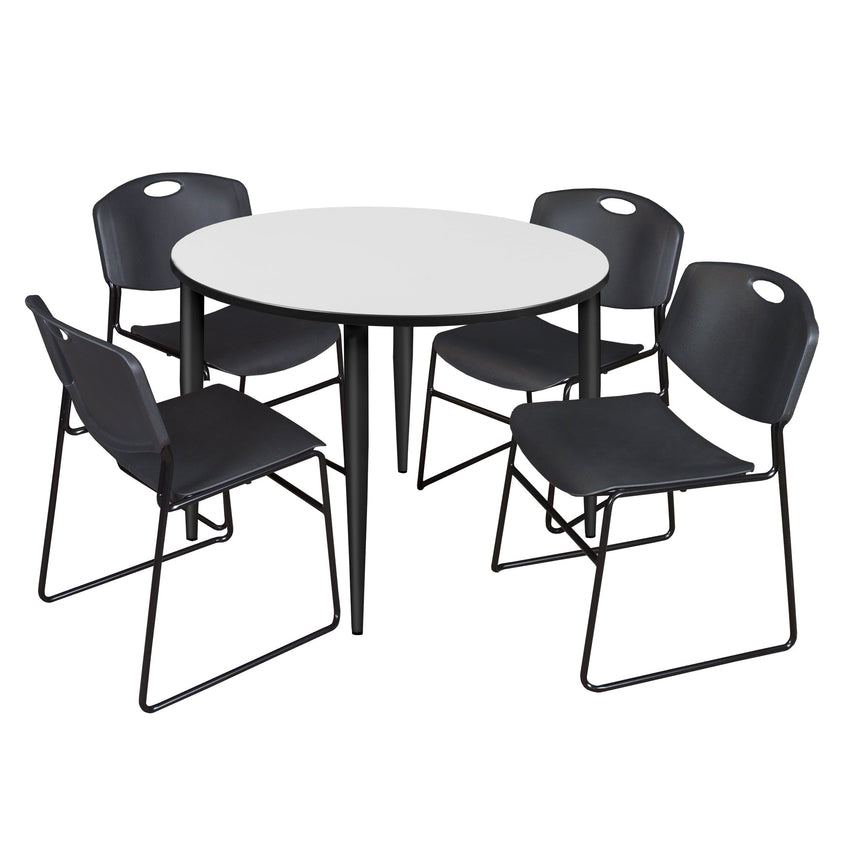 Regency Kahlo 48 in. Round Breakroom Table & 4 Zeng Stack Chairs - SchoolOutlet