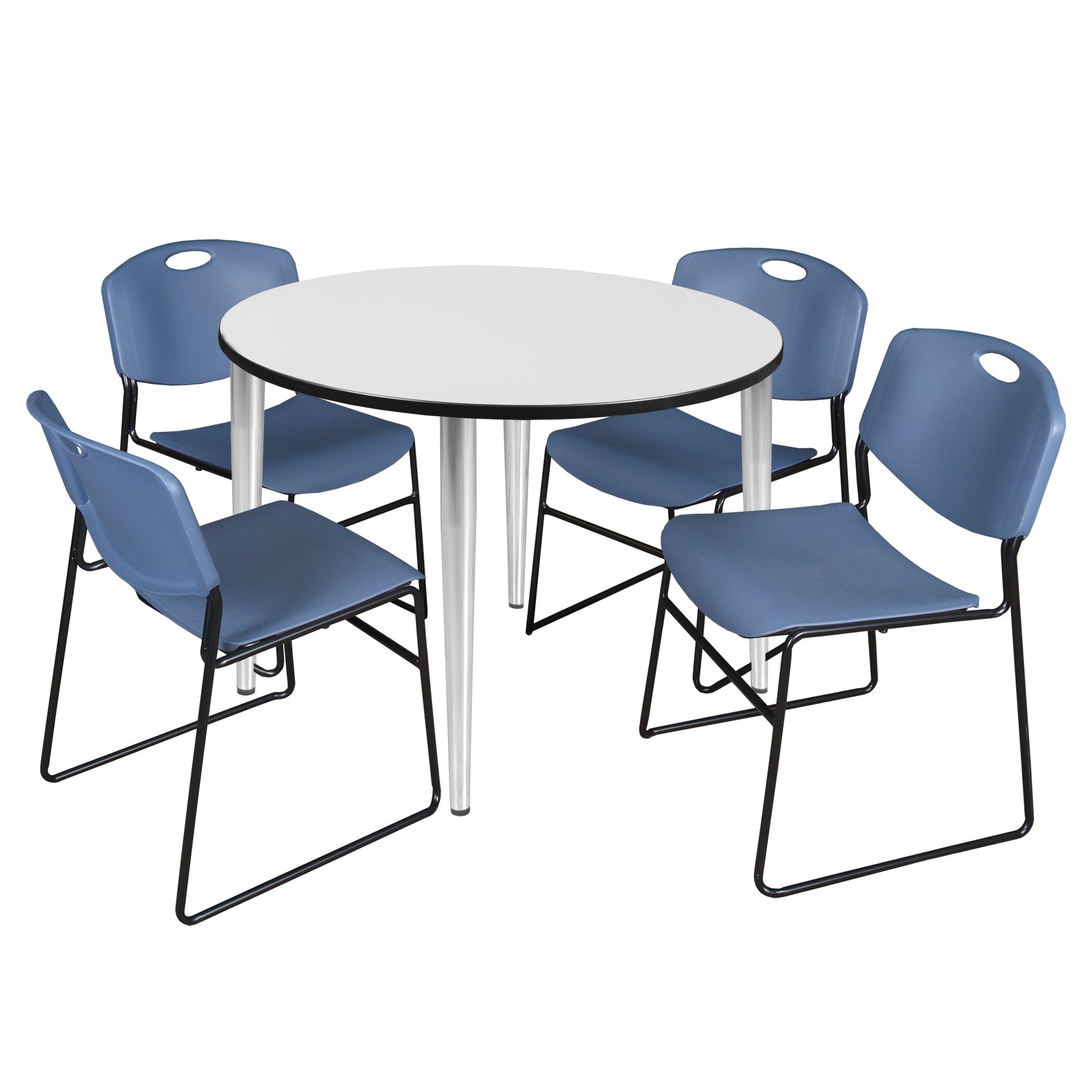 Regency Kahlo 48 in. Round Breakroom Table & 4 Zeng Stack Chairs - SchoolOutlet