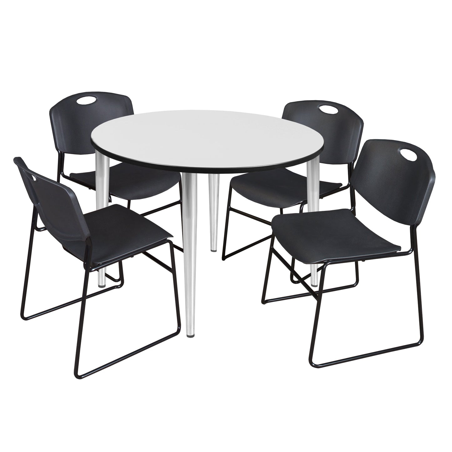 Regency Kahlo 48 in. Round Breakroom Table & 4 Zeng Stack Chairs - SchoolOutlet