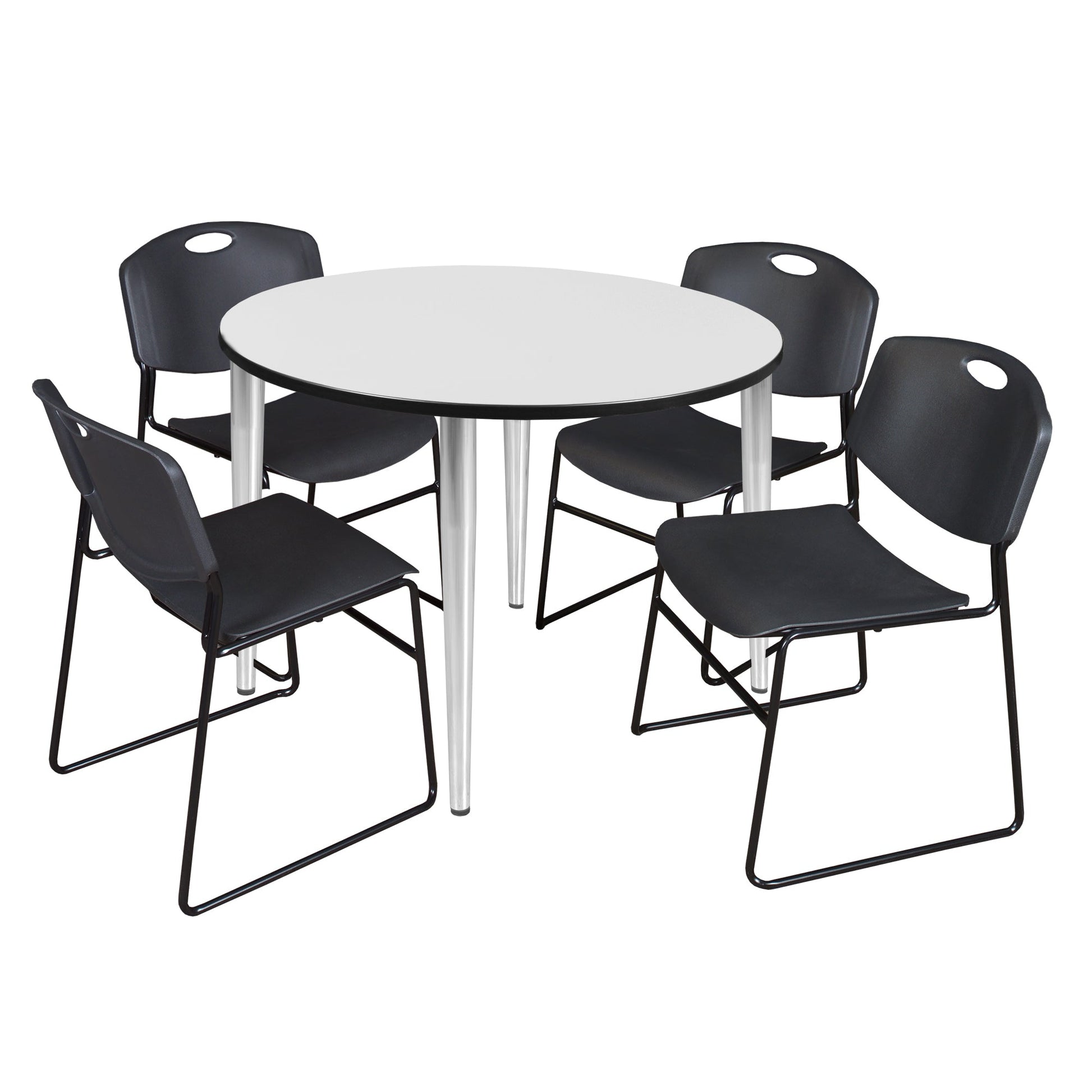 Regency Kahlo 48 in. Round Breakroom Table & 4 Zeng Stack Chairs - SchoolOutlet