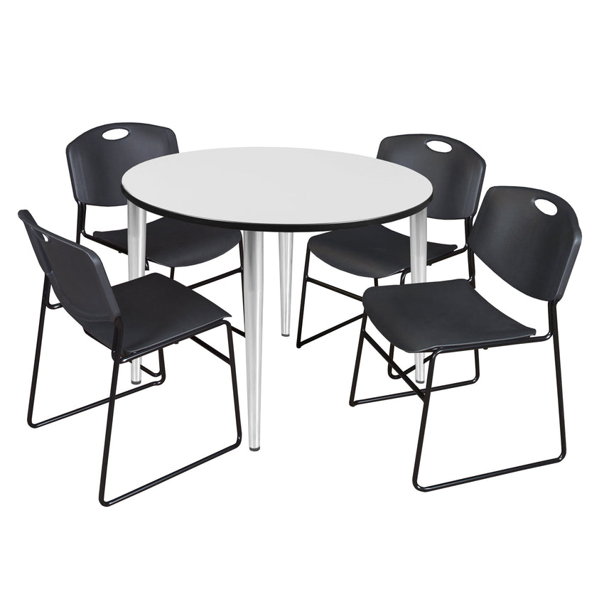Regency Kahlo 48 in. Round Breakroom Table & 4 Zeng Stack Chairs - SchoolOutlet
