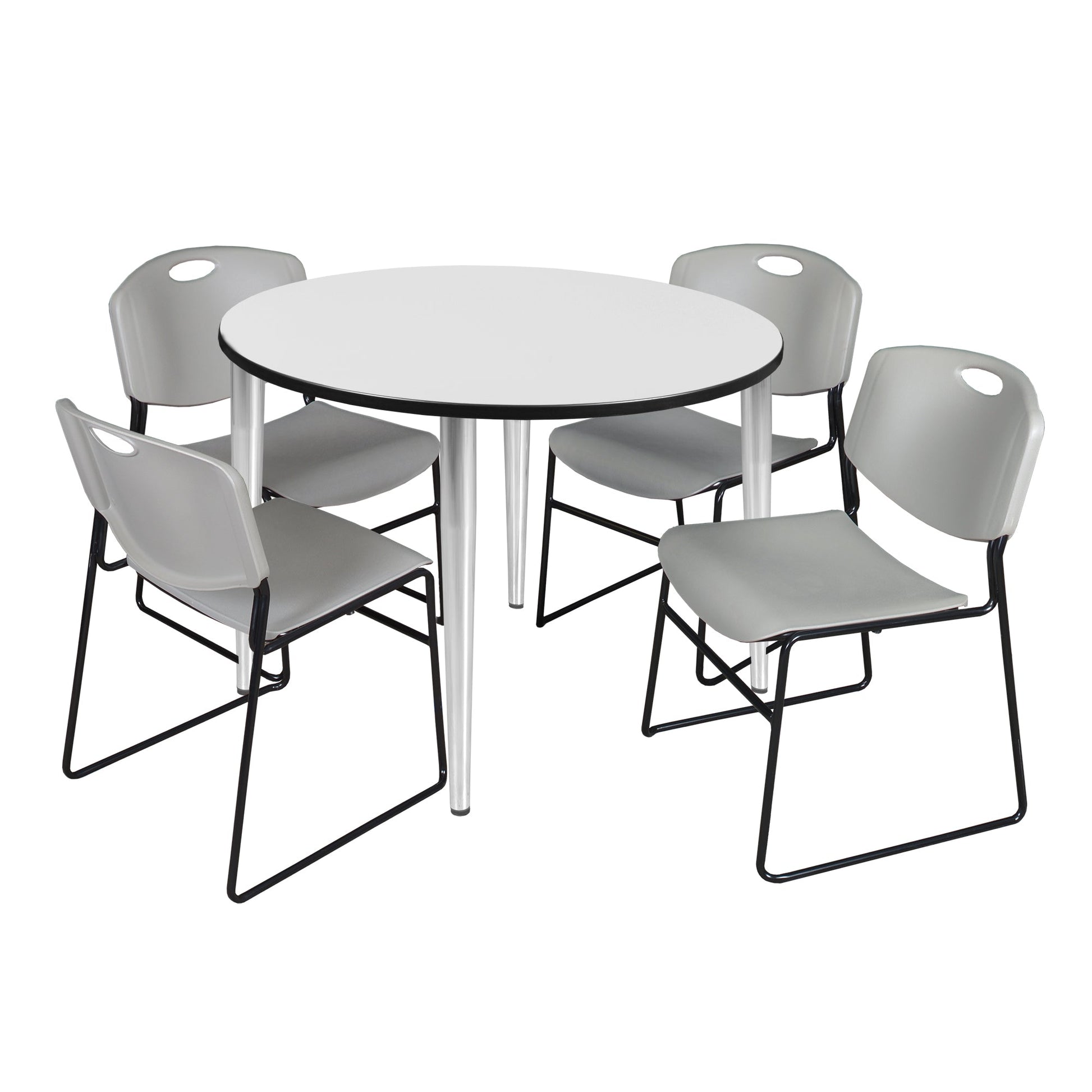 Regency Kahlo 48 in. Round Breakroom Table & 4 Zeng Stack Chairs - SchoolOutlet
