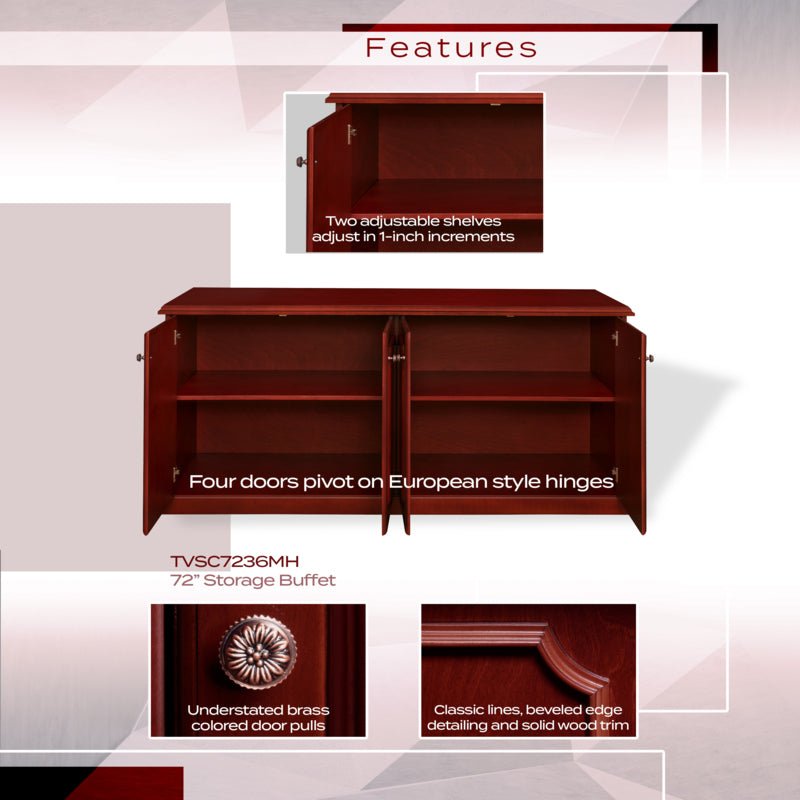 Regency Prestige Professional Four Door Storage Buffet 72"W x 22"D x 36"H (REG - TVSC7236) - SchoolOutlet