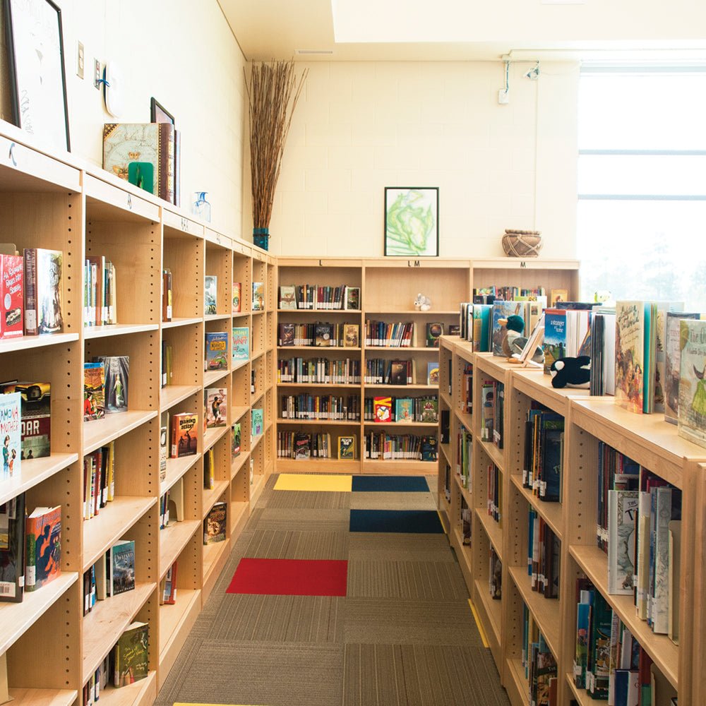 Russwood Library Furniture Stately Series Single Face Shelving - 48"H Adder Veneer Top - 48"H x 36"W x 12"D (1SA - 4812) - SchoolOutlet