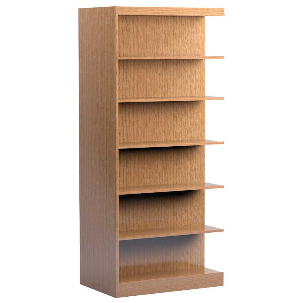 Russwood Library Furniture Stately Series Double Face Shelving - 82"H Adder Veneer Top - 82"H x 36"W x 24"D (2SA - 8224) - SchoolOutlet