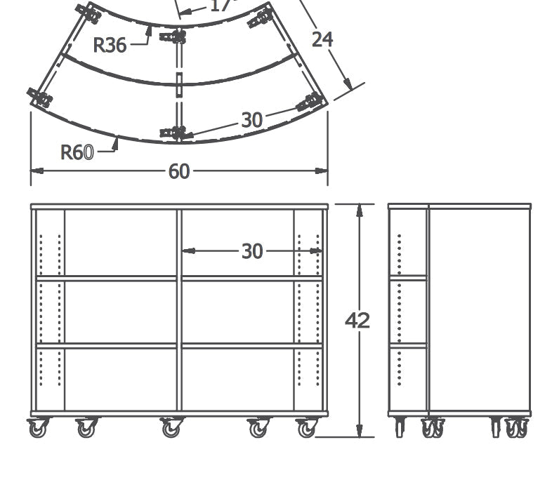 Russwood Library Furniture Envision Series Double Radius Shelving - 42"H x 60"W x 24"D (PT - DF - RS - 42) - SchoolOutlet