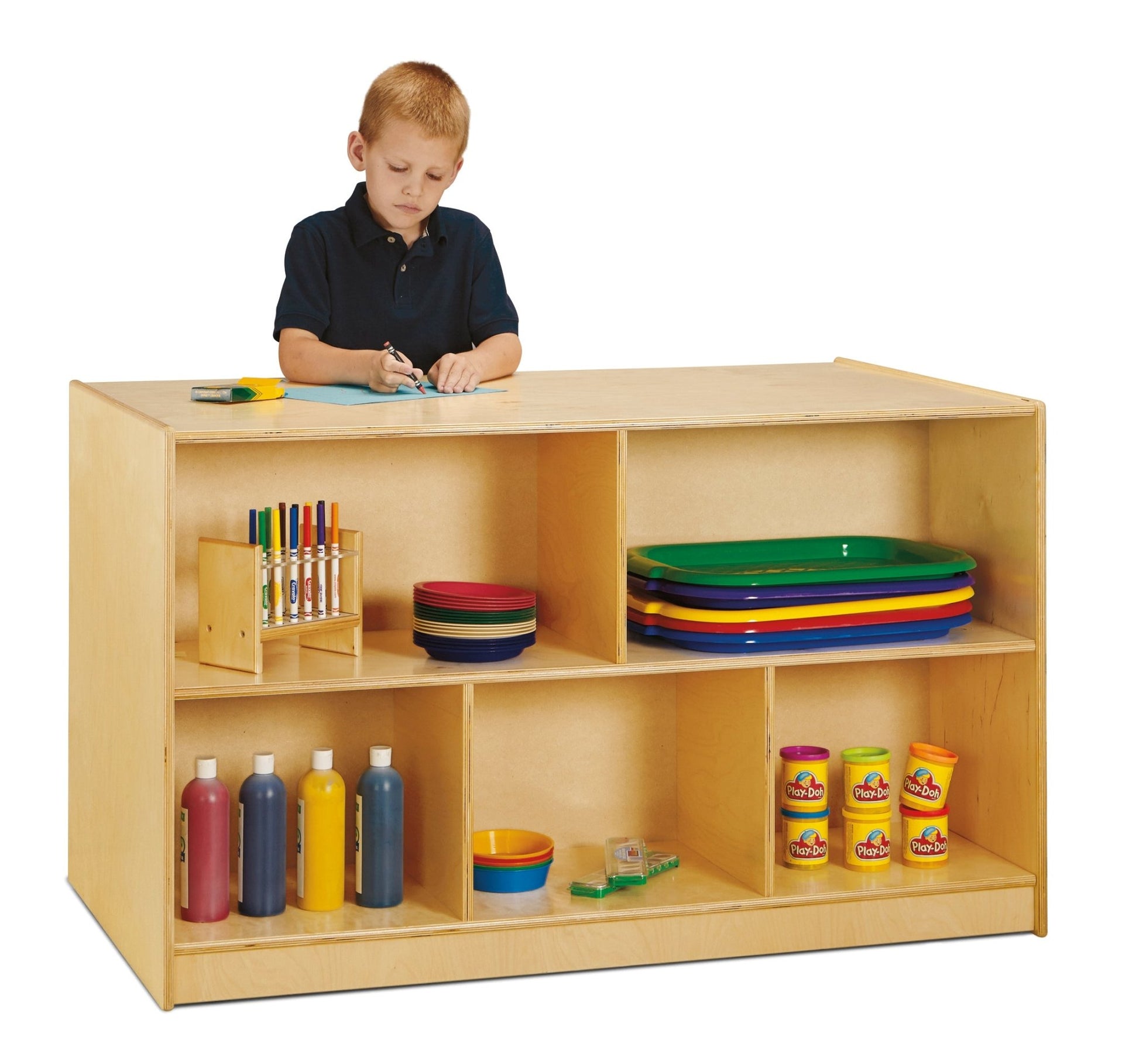 Jonti - Craft Double - Sided Island – Single + 20 Cubbie - Tray - with Clear Trays - SchoolOutlet